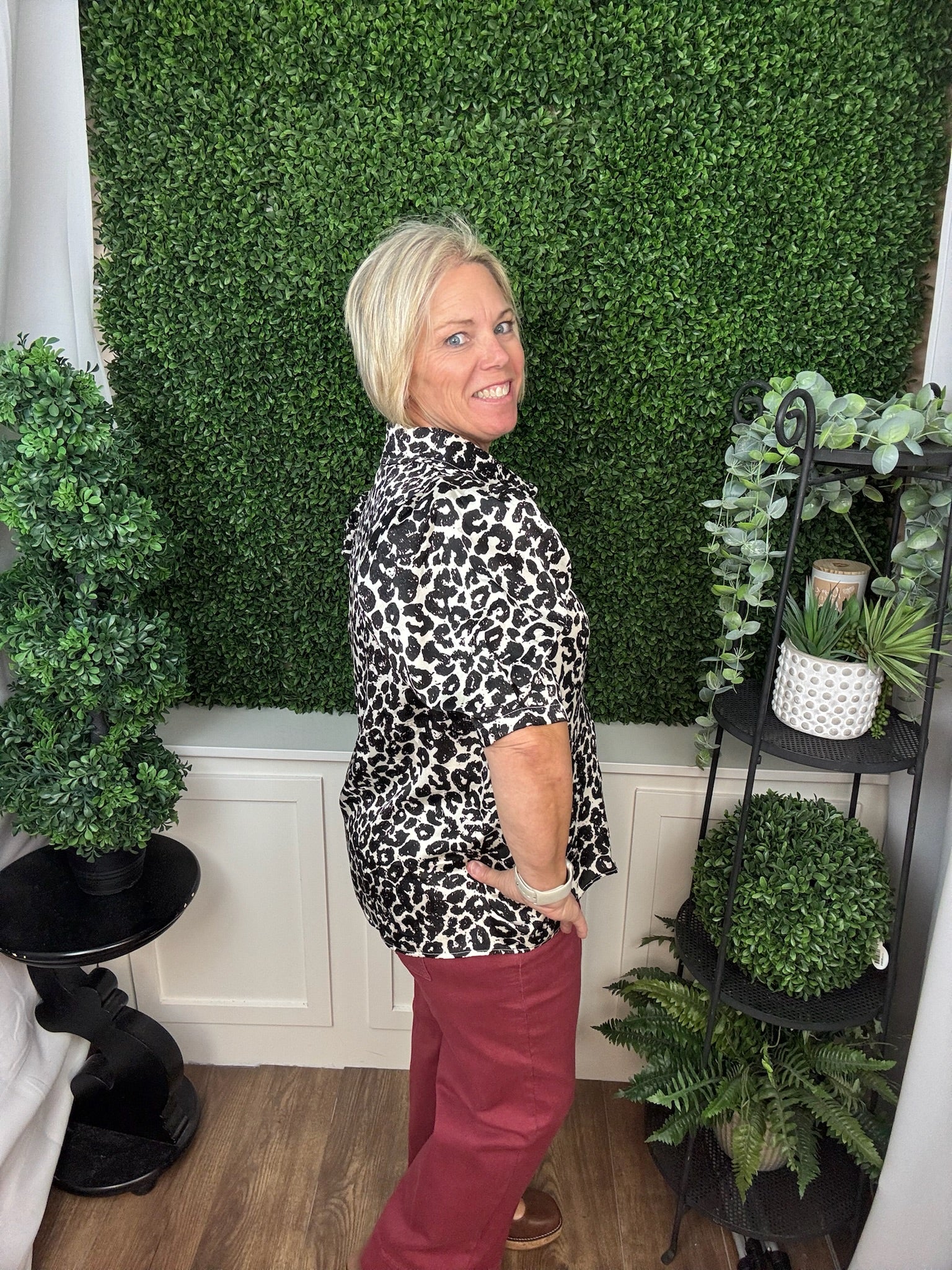 PUFF SLEEVE LEOPARD PRINT TOP - ECRU