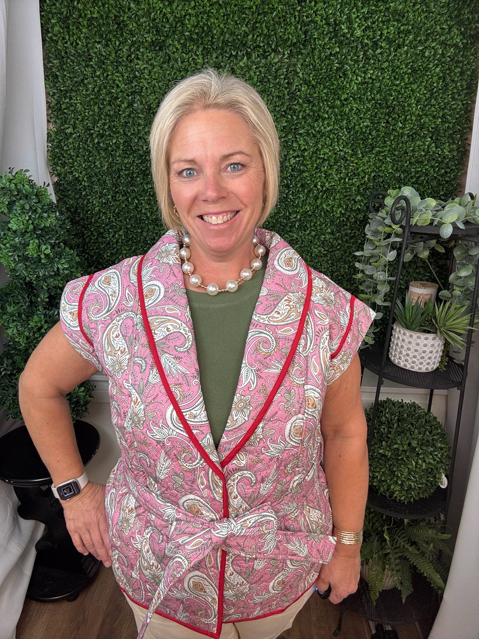 BUTTON FRONT BLOUSE - BLUSH PINK PAISLEY