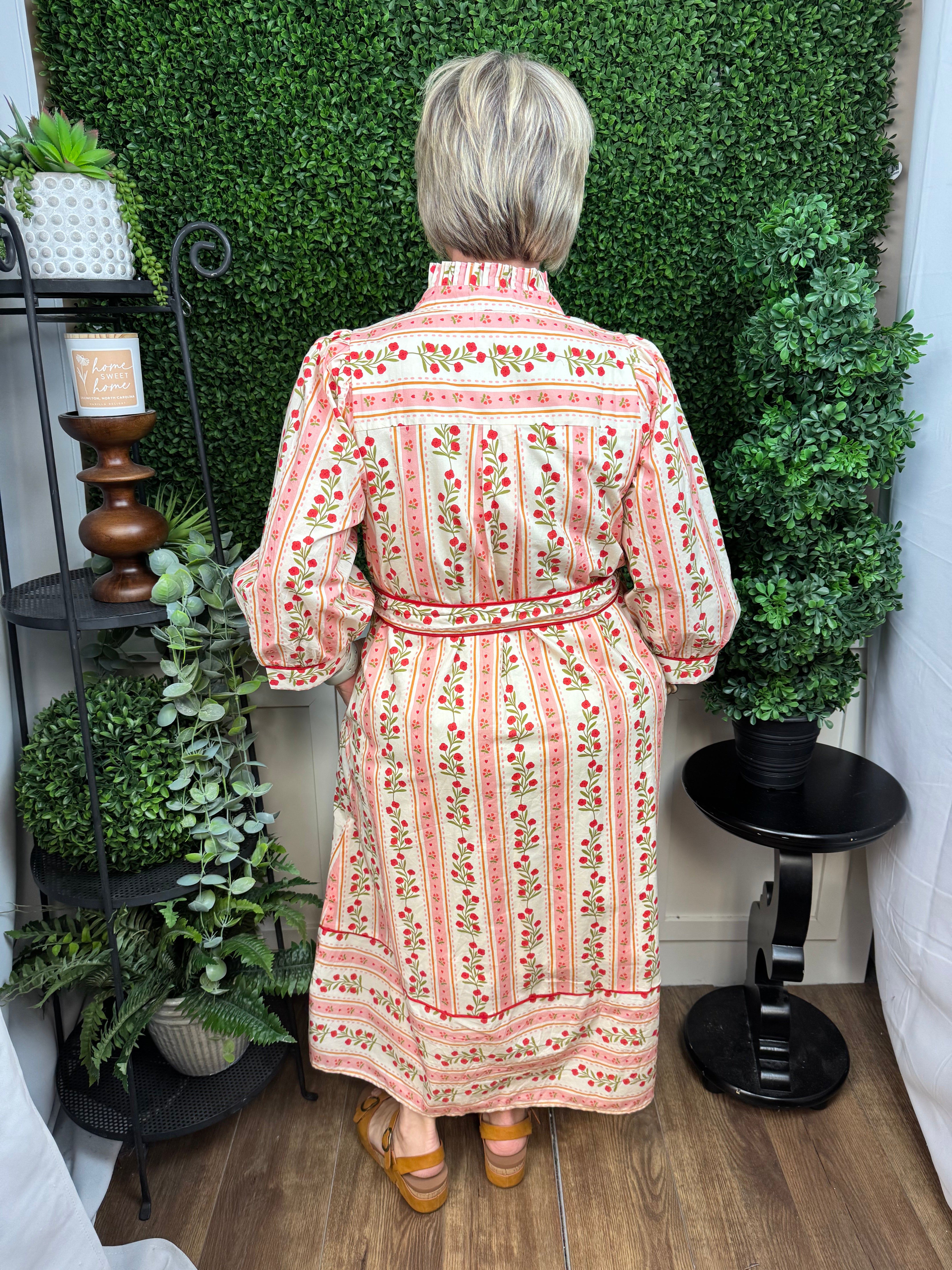 Floral Maxi dress with tie waist - Red