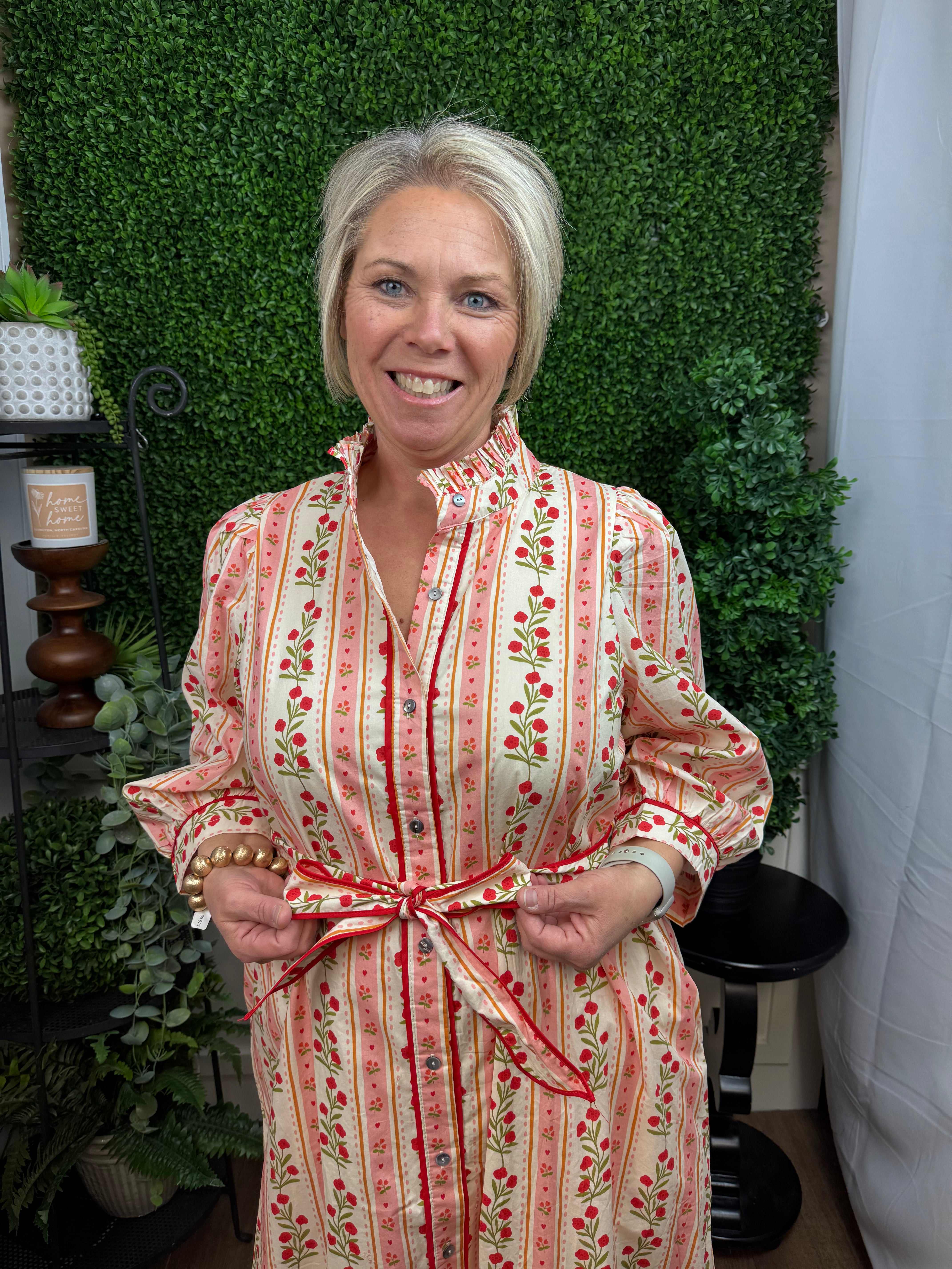 Floral Maxi dress with tie waist - Red