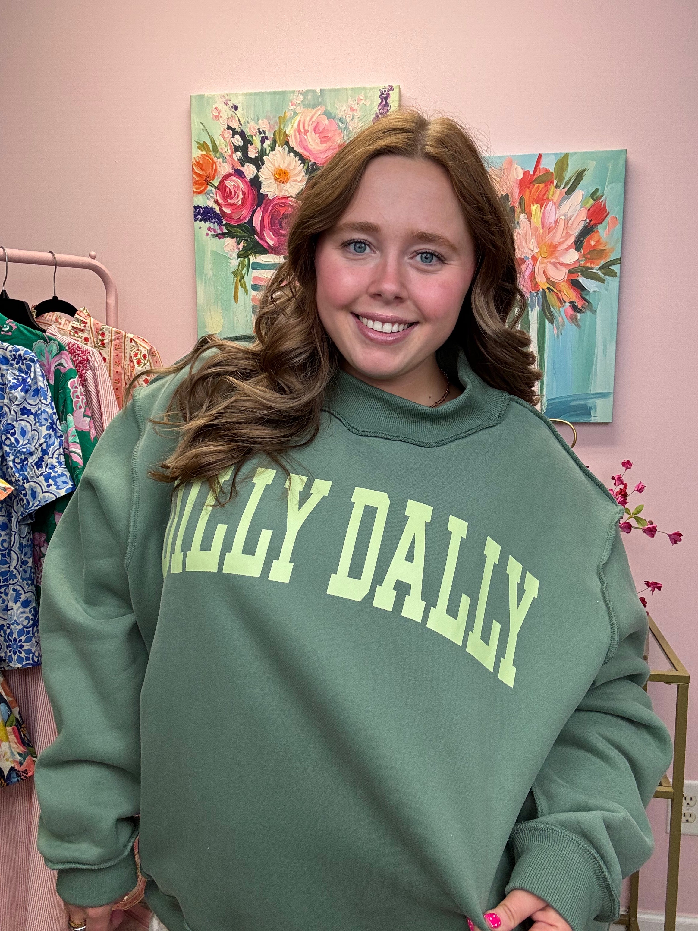 REVERSIBLE MOCK NECK SWEATSHIRT - DILLY DALLY - GREEN