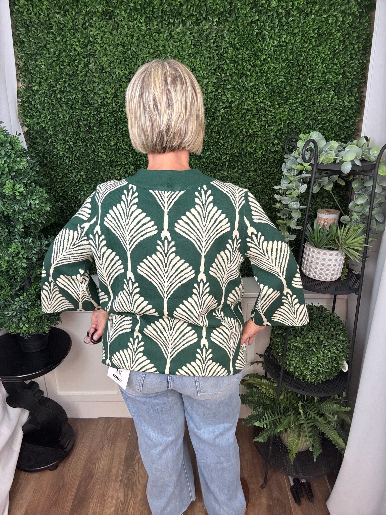 NO ABSTRACT PRINT WITH MOCK NECK PULLOVER SWEATER - FOREST GREEN