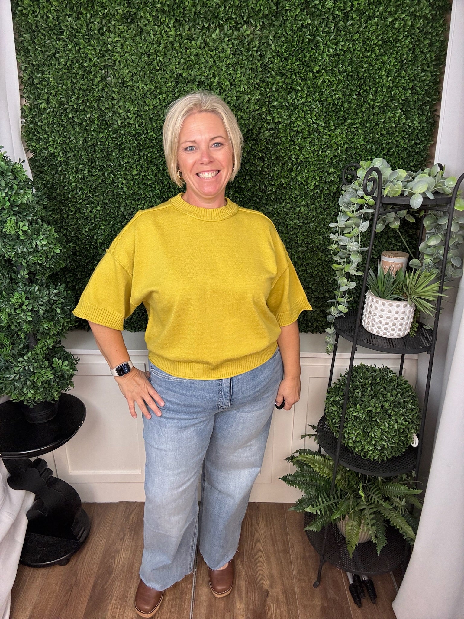 CREW NECK ELBOW-LENGTH SLEEVES SWEATER - MUSTARD