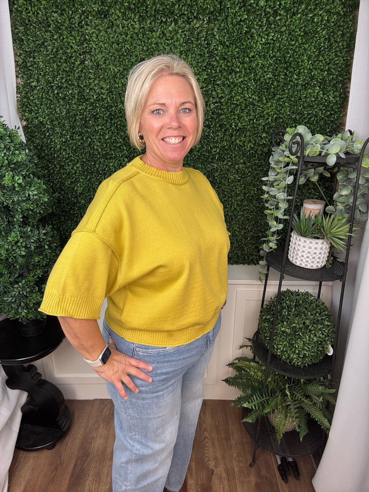 CREW NECK ELBOW-LENGTH SLEEVES SWEATER - MUSTARD