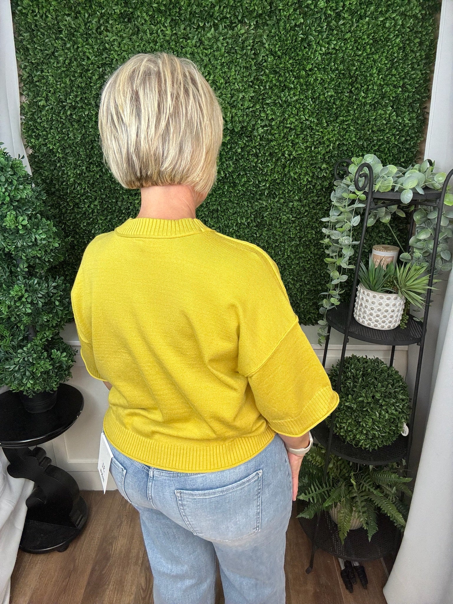CREW NECK ELBOW-LENGTH SLEEVES SWEATER - MUSTARD