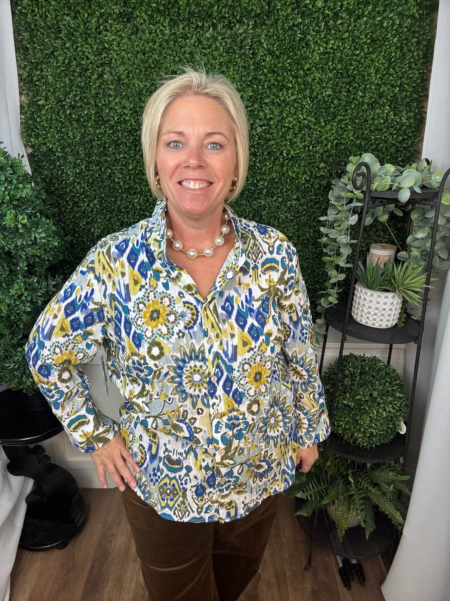 WIRE COLLAR BUTTON UP SHIRT - MULTI