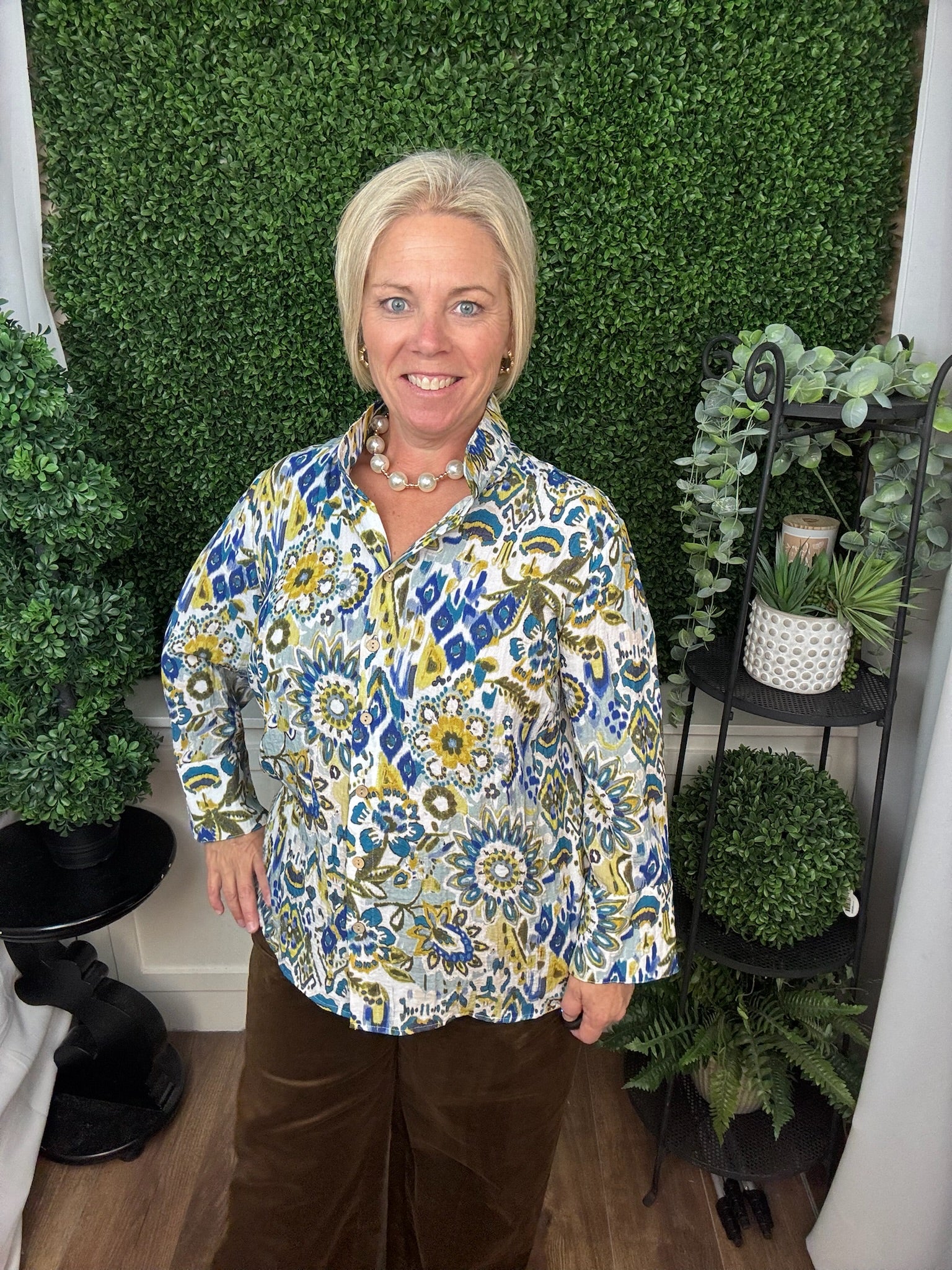 WIRE COLLAR BUTTON UP SHIRT - MULTI