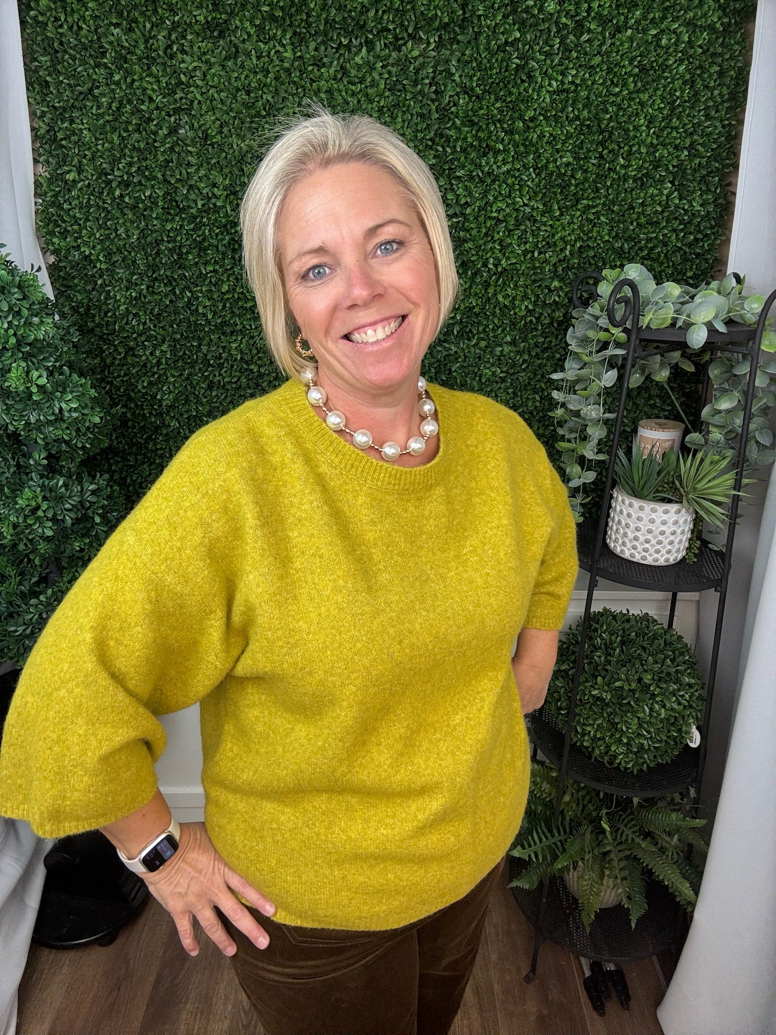 TEXTURED KNIT TOP - DIJON/HUNTER GREEN