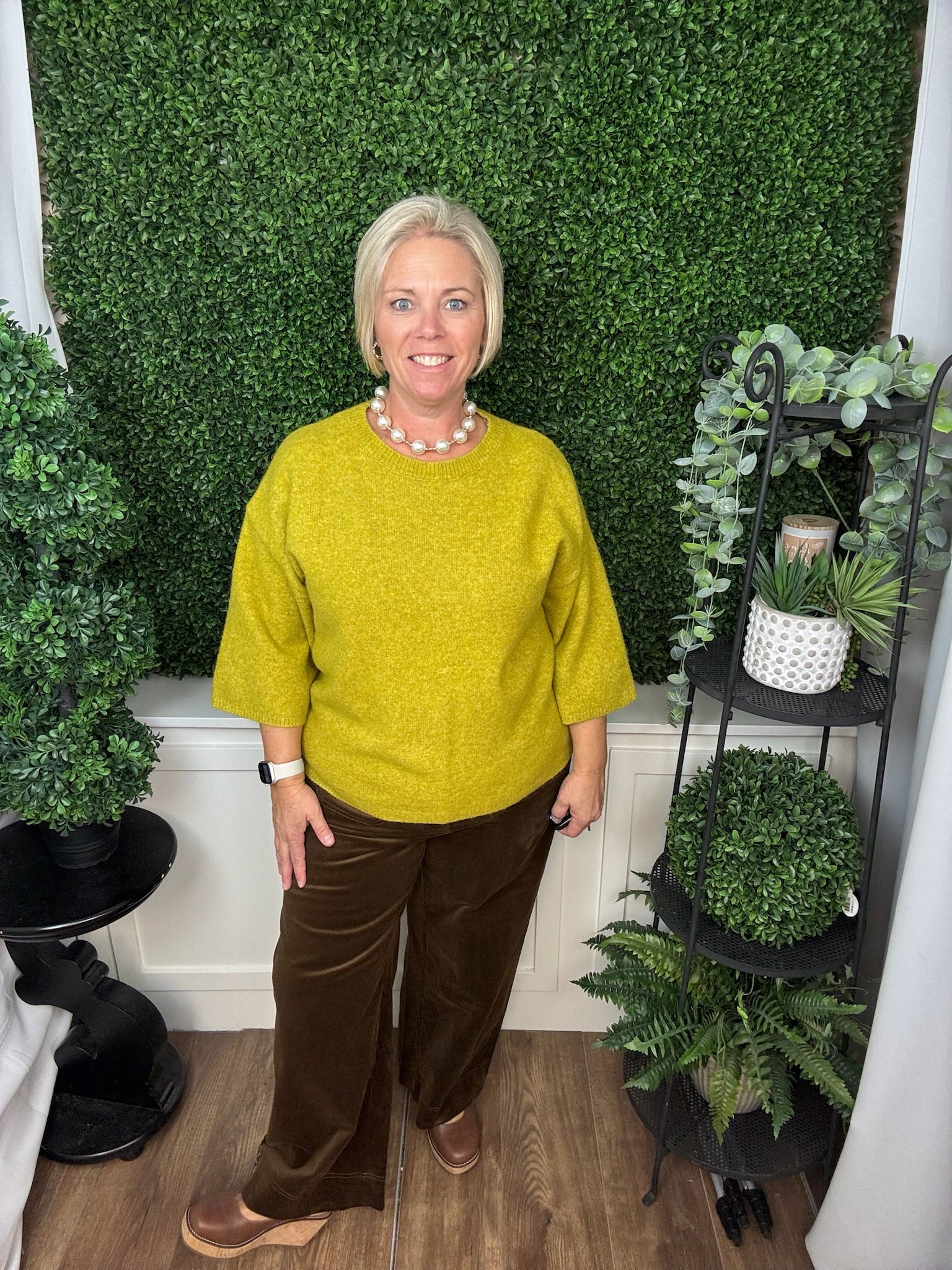 TEXTURED KNIT TOP - DIJON/HUNTER GREEN