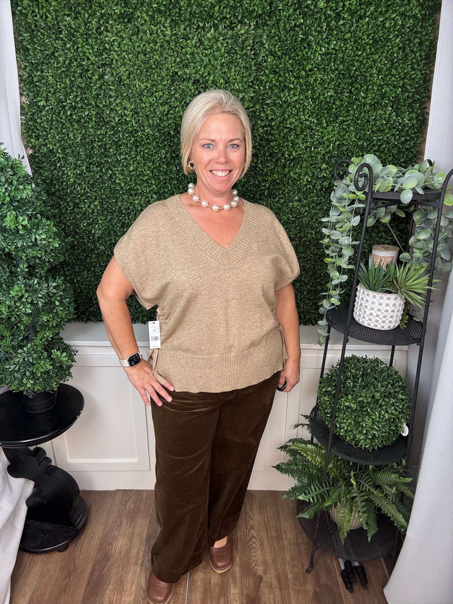 VNECK DOLMAN POPOVER SWEATER W/TIES - HARVEST KHAKI