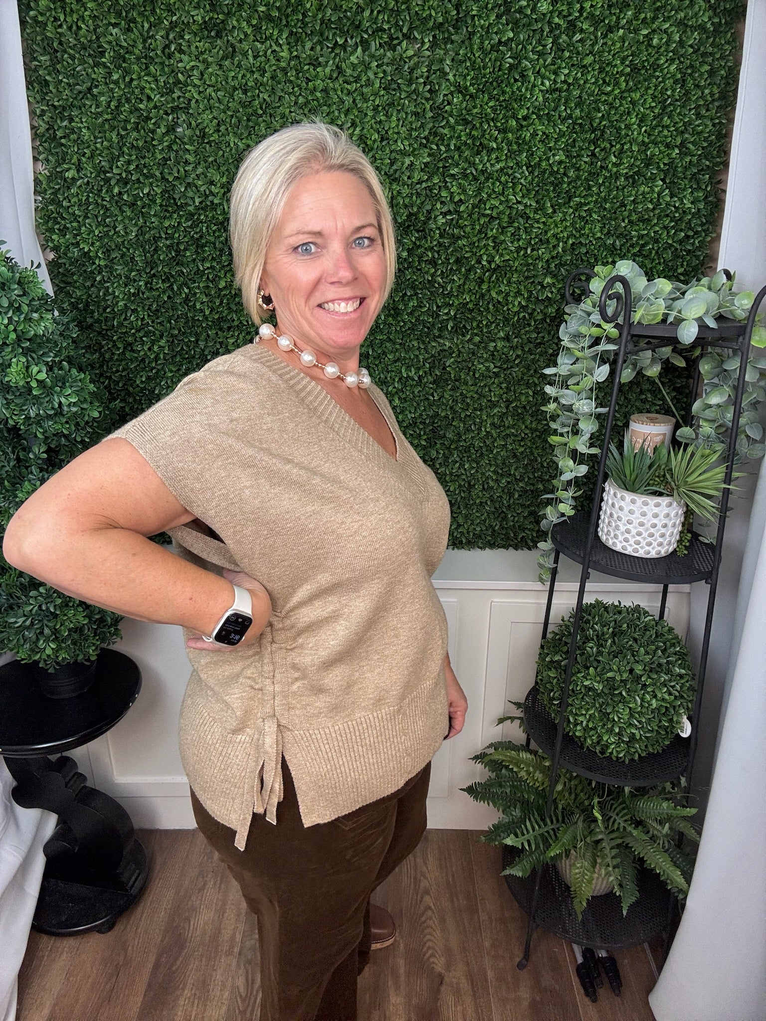 VNECK DOLMAN POPOVER SWEATER W/TIES - HARVEST KHAKI
