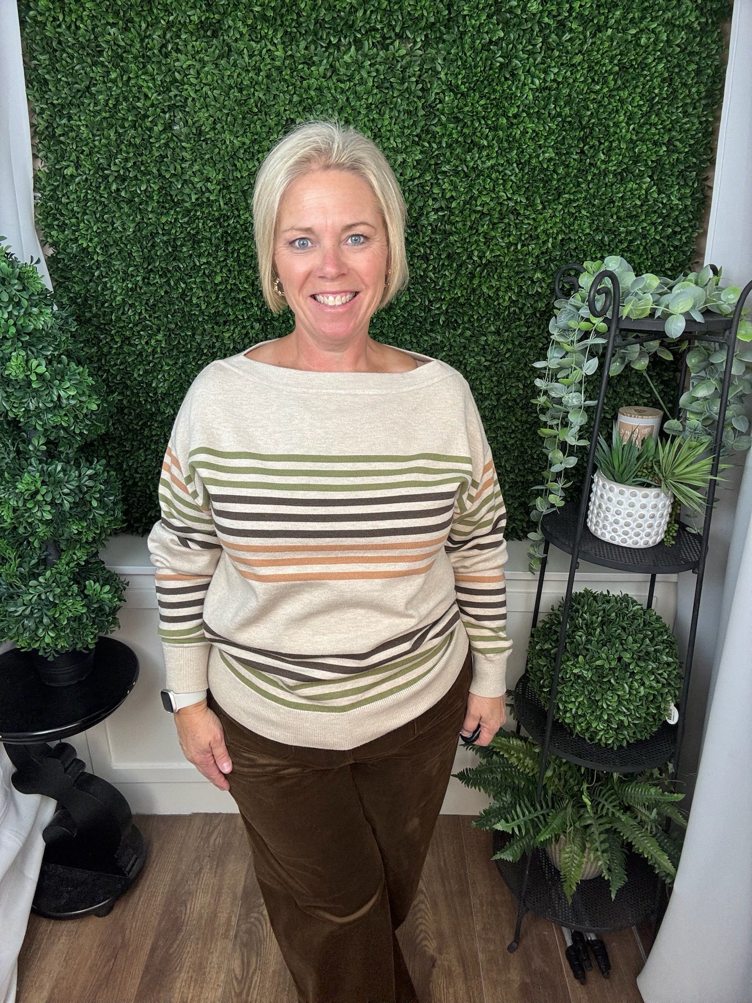 Multicolor Stripe Boat Neck Pullover Sweater