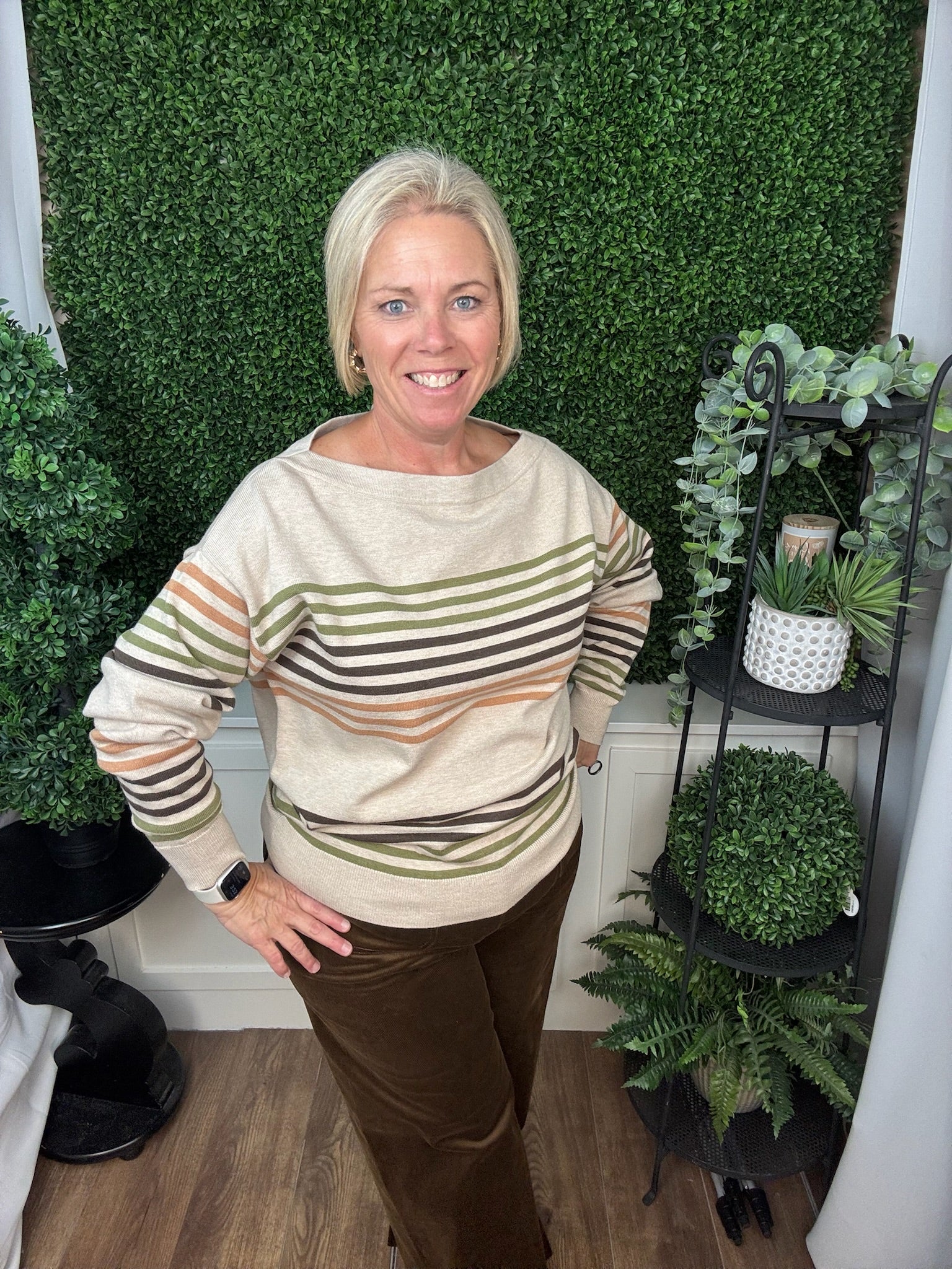 Multicolor Stripe Boat Neck Pullover Sweater