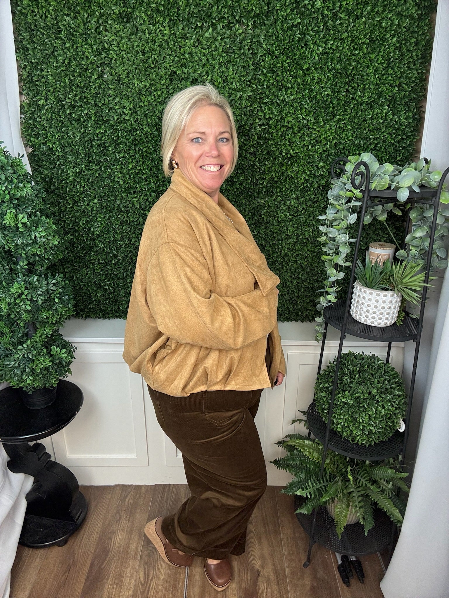 CANYON FAUX SUEDE DRAPE JACKET - CAMEL