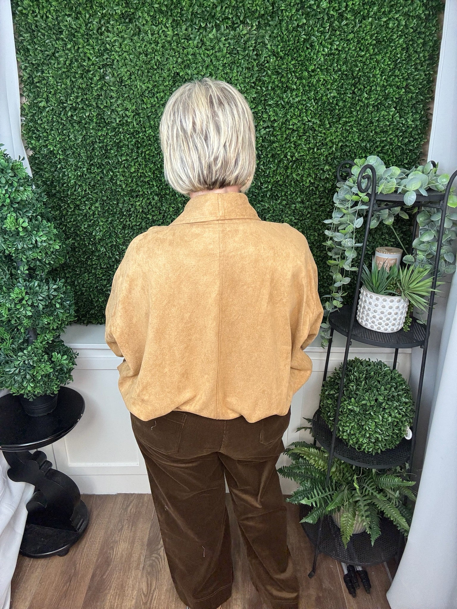 CANYON FAUX SUEDE DRAPE JACKET - CAMEL