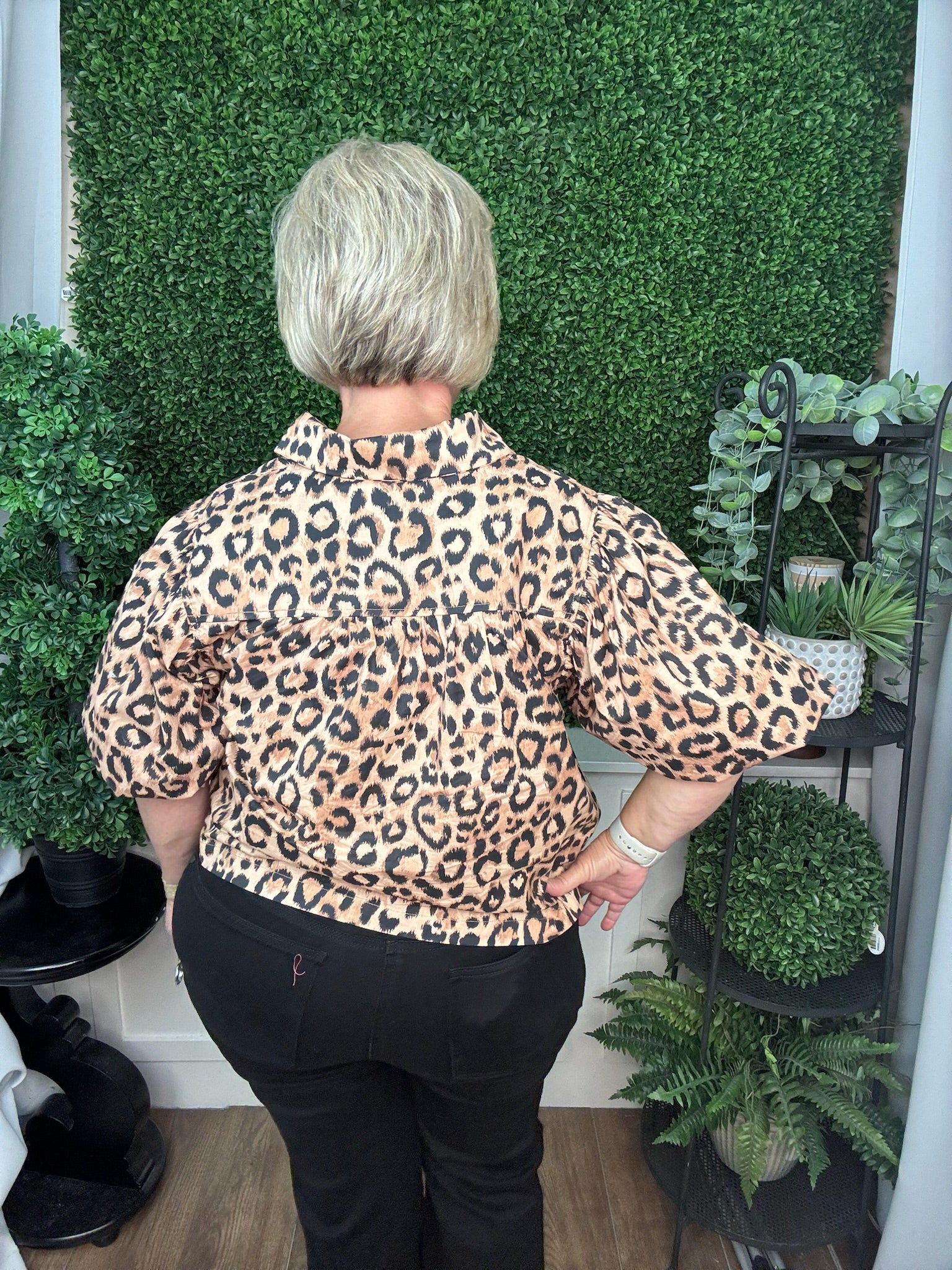 LEOPARD BUTTON DOWN BLOUSE