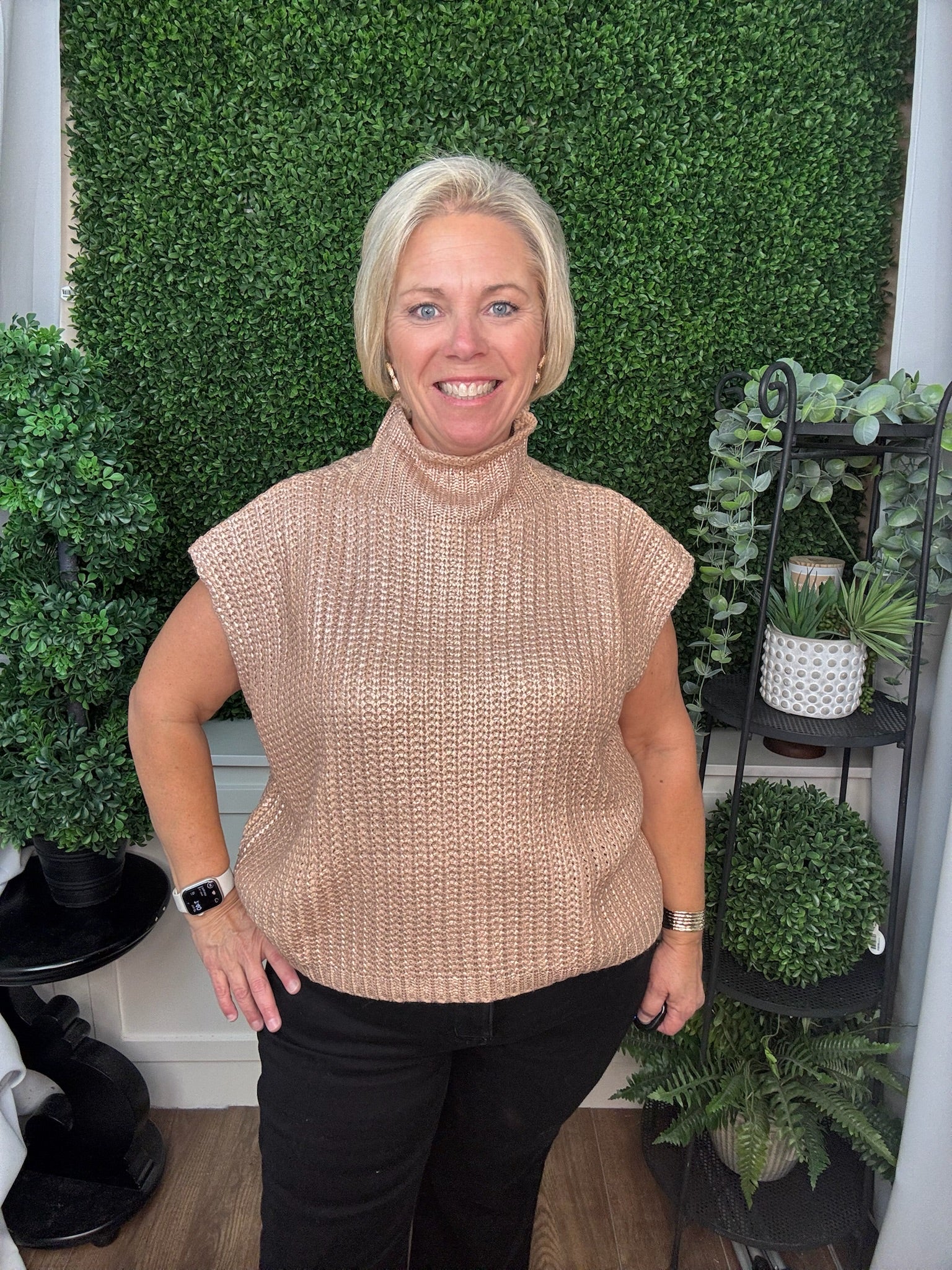 METALLIC FOIL SWEATER TOP - GOLD