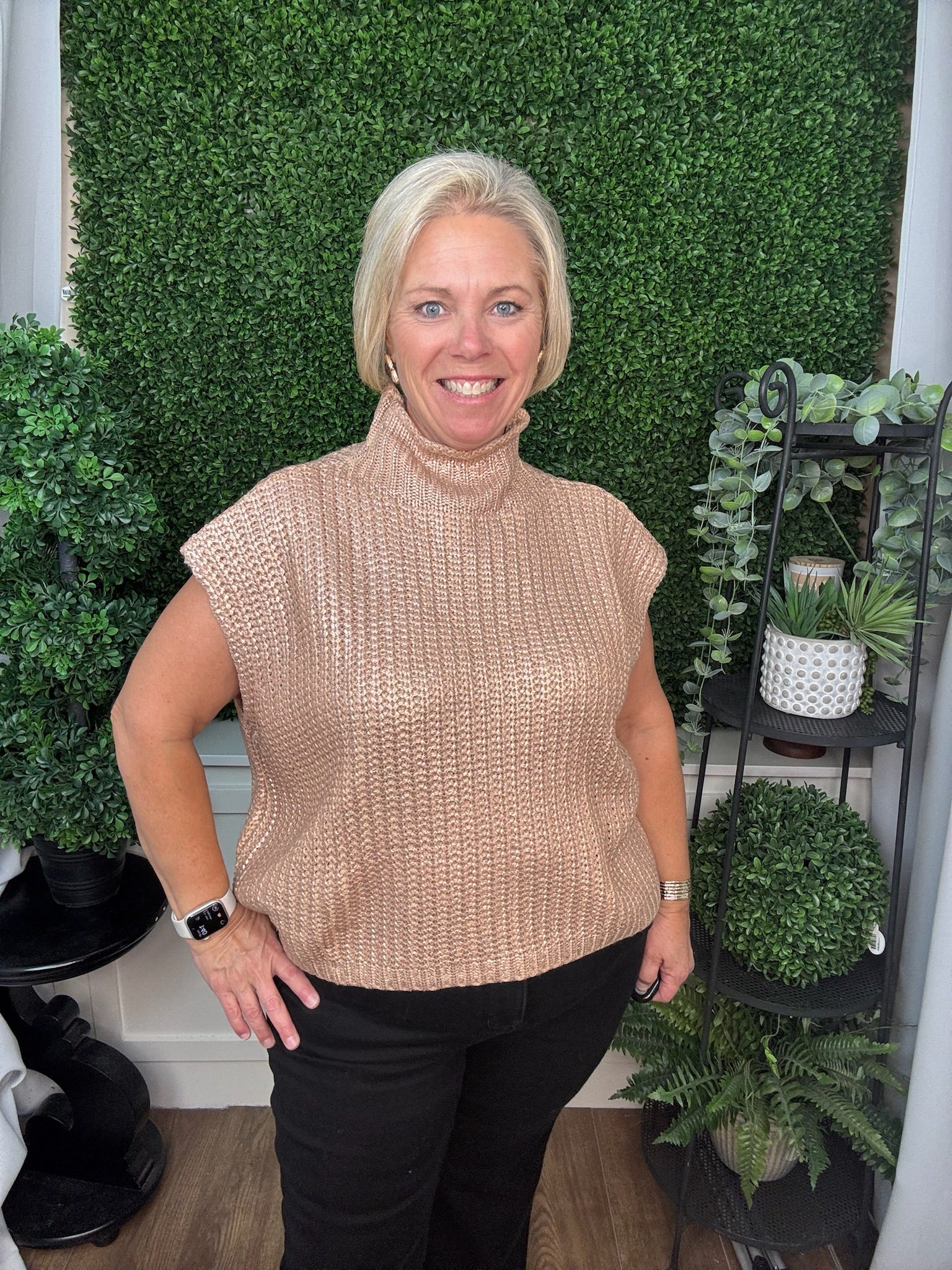 METALLIC FOIL SWEATER TOP - GOLD