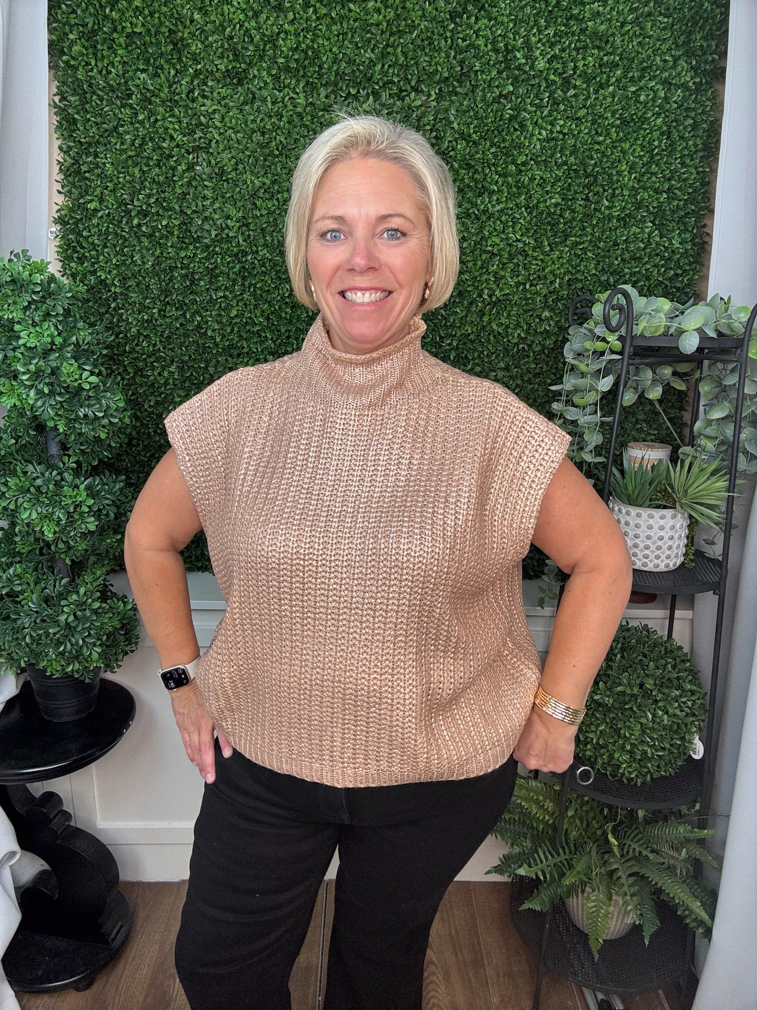 METALLIC FOIL SWEATER TOP - GOLD