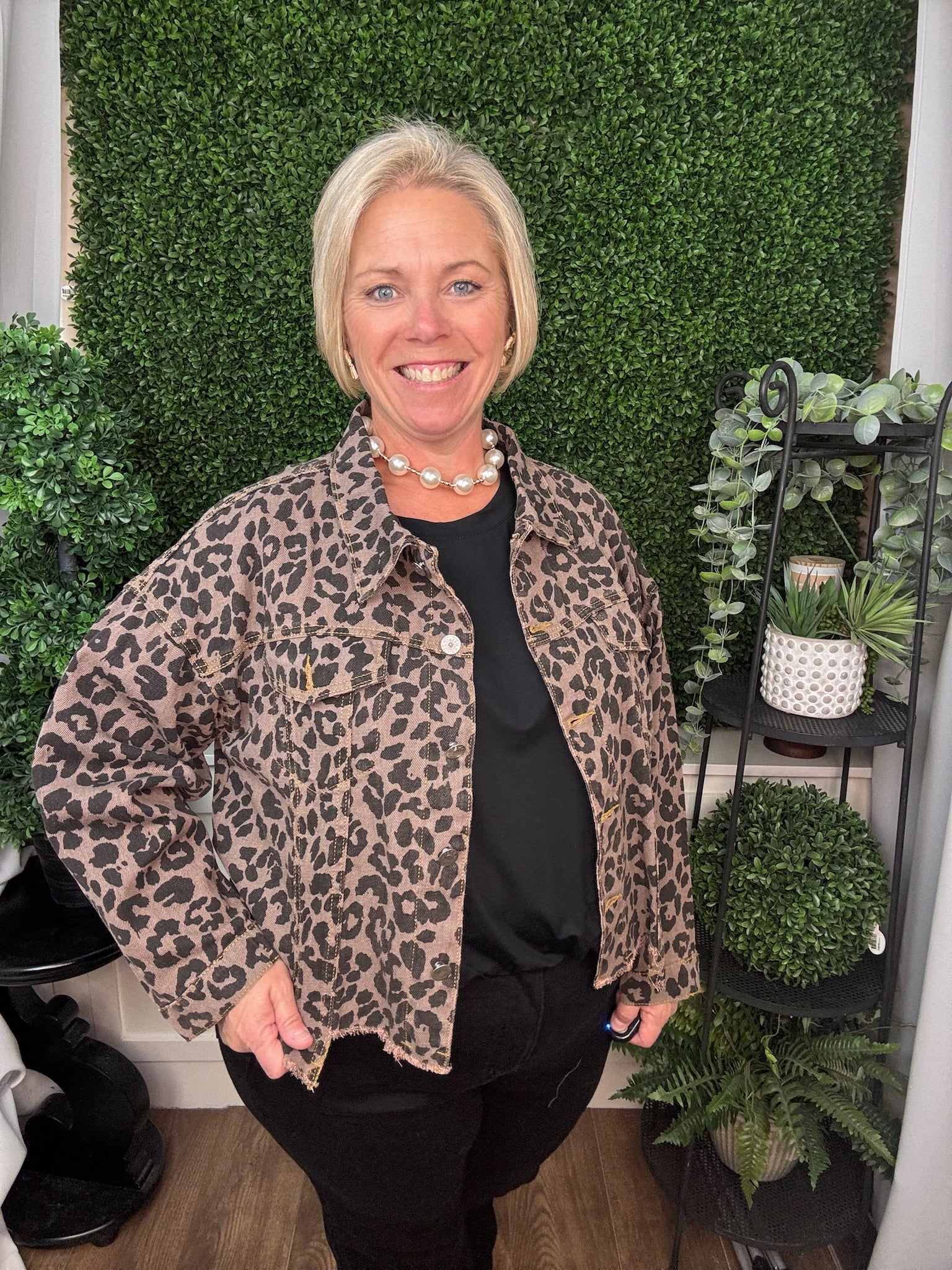 LEOPARD DENIM JACKET - BROWN