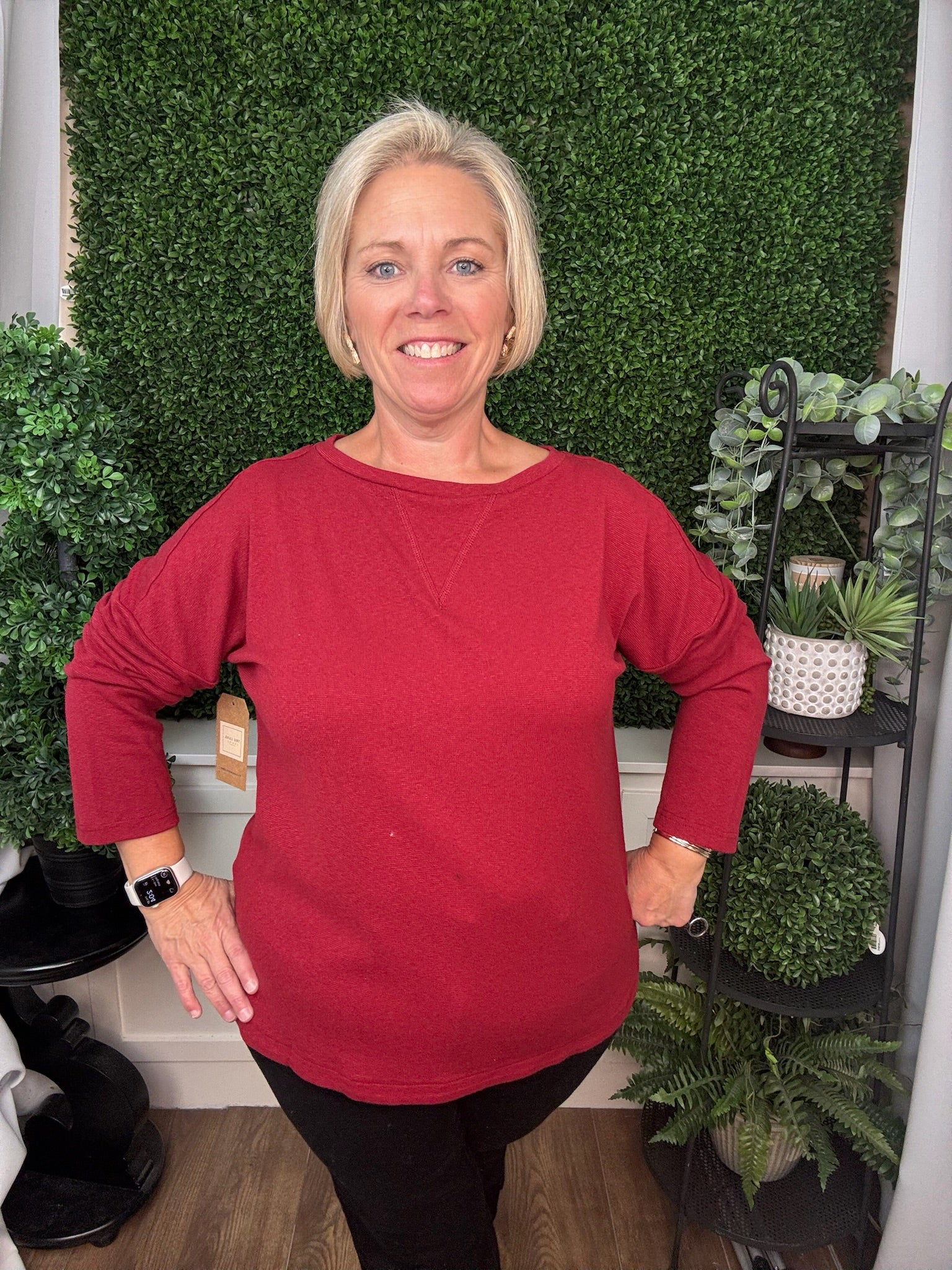 RIB KNIT LONG SLEEVE TOP - BRICK