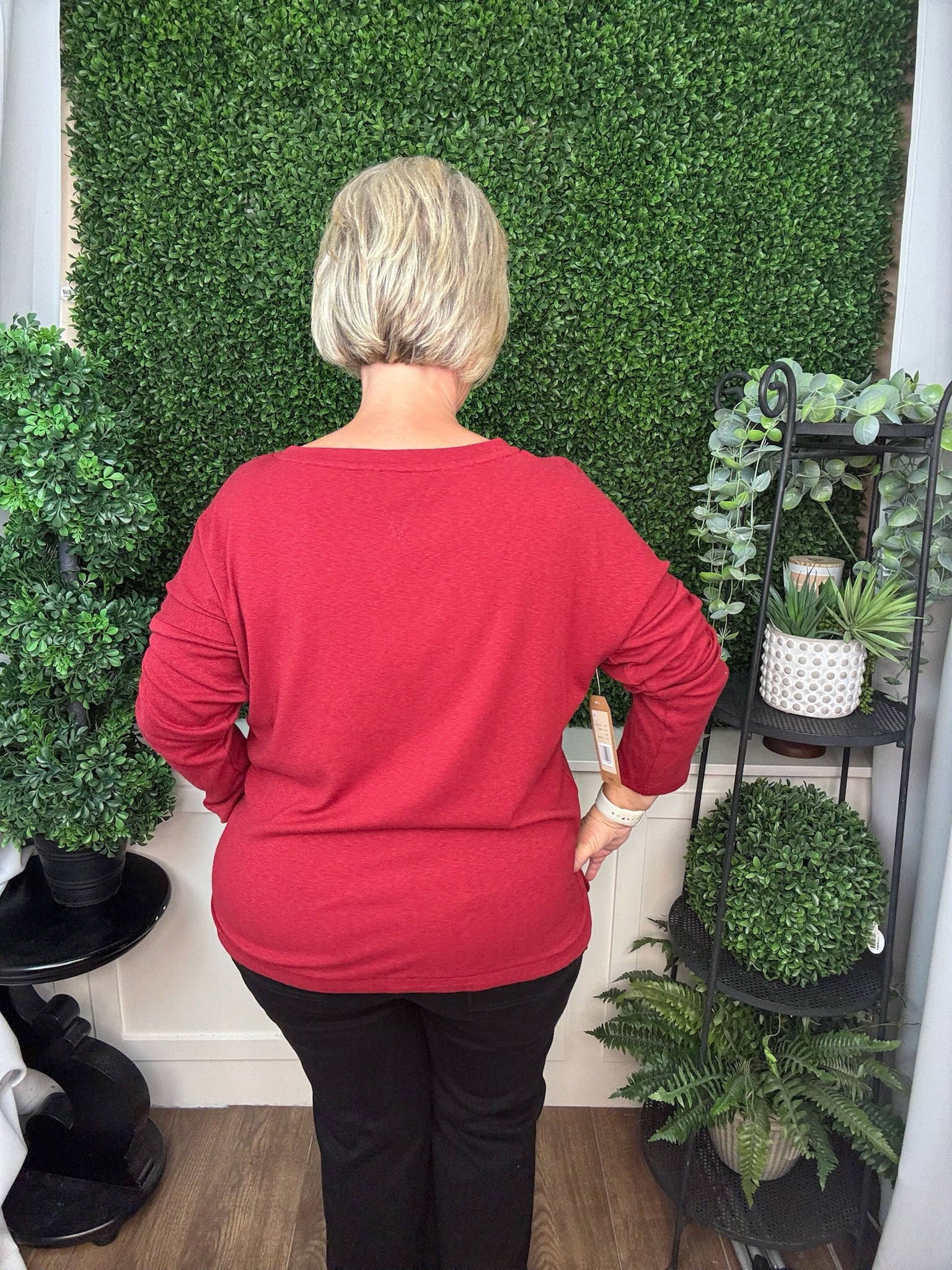 RIB KNIT LONG SLEEVE TOP - BRICK