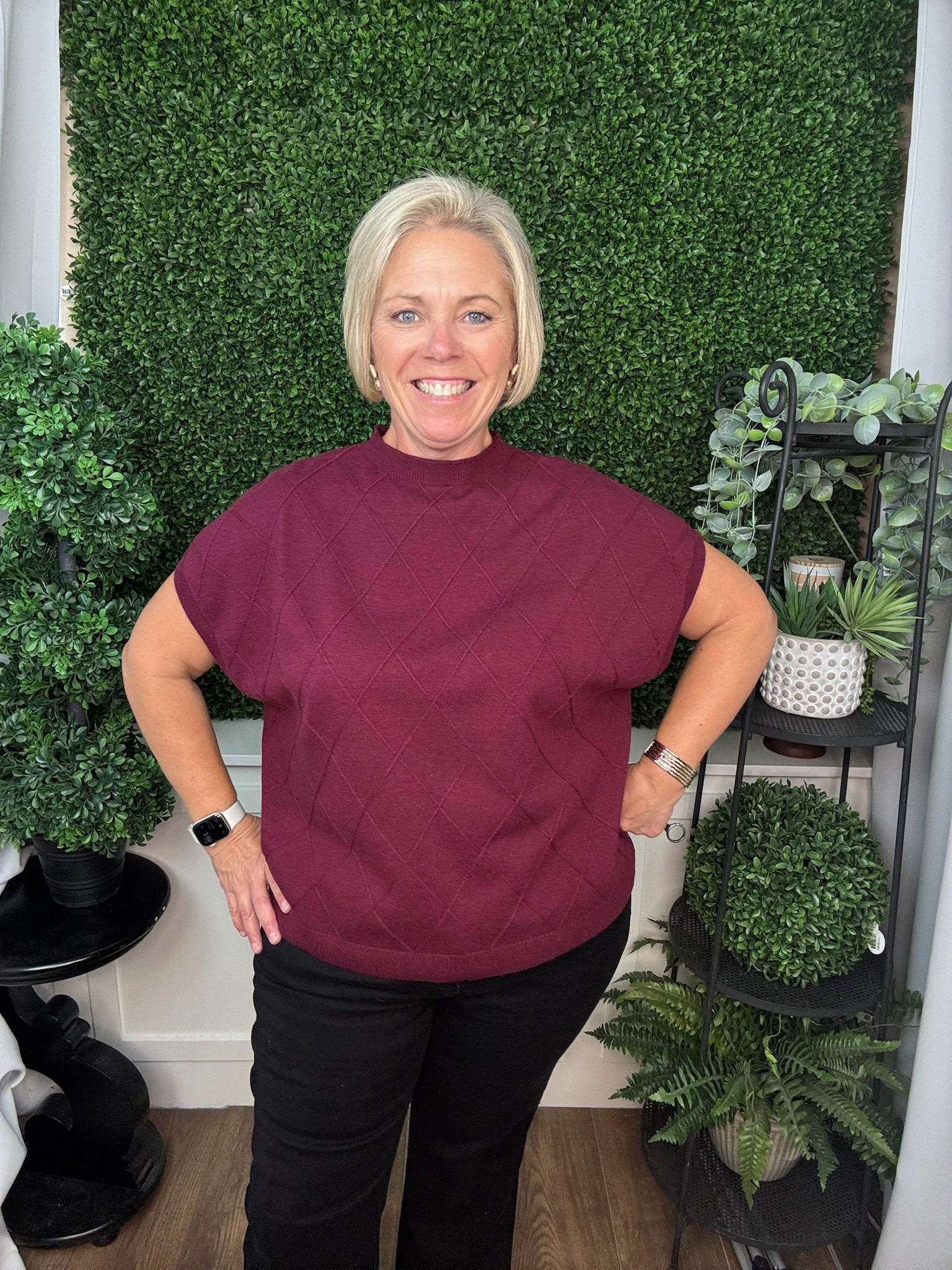 DROP SHOULDER MOCK NECK SWEATER VEST - WINE