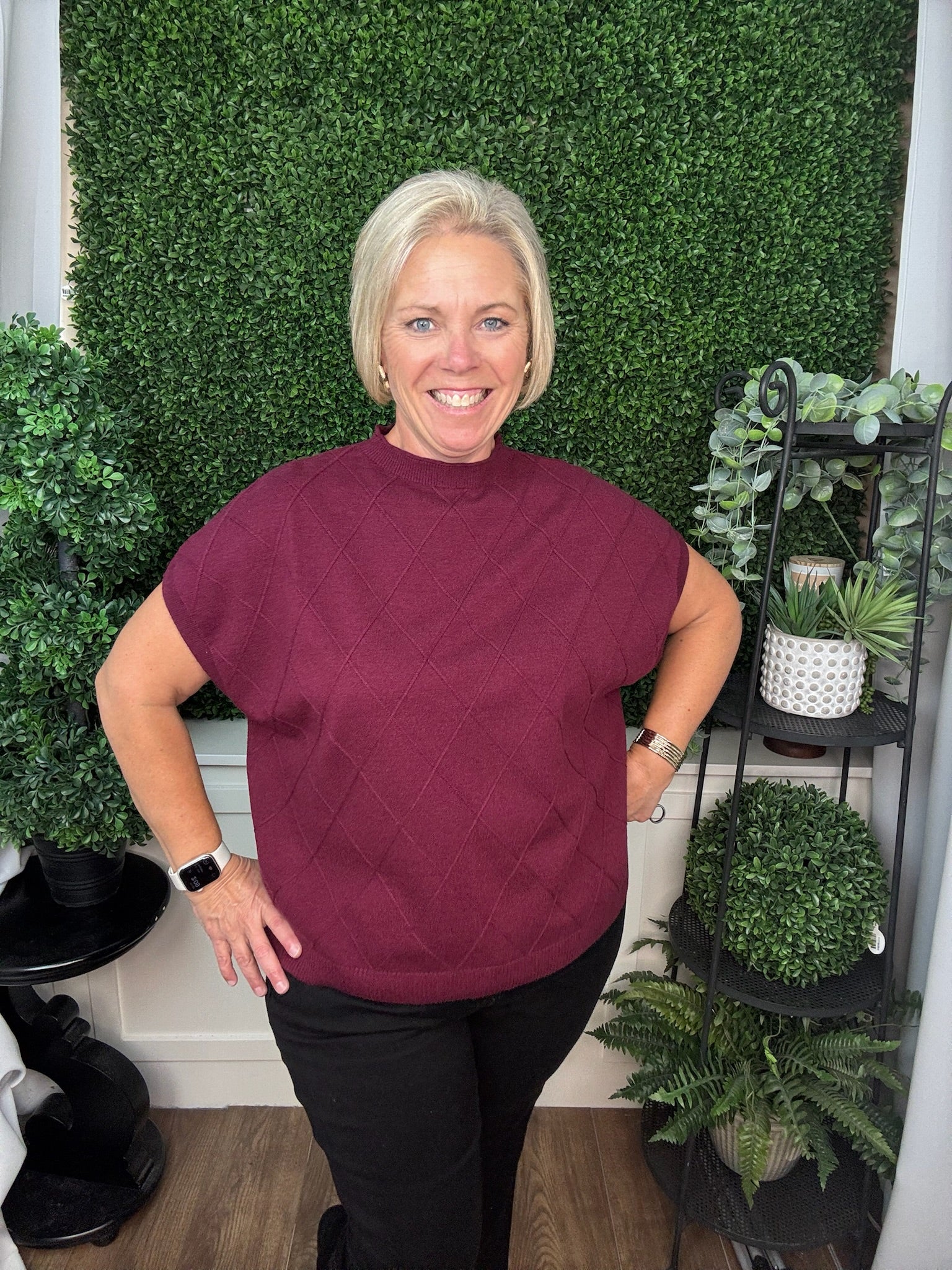 DROP SHOULDER MOCK NECK SWEATER VEST - WINE