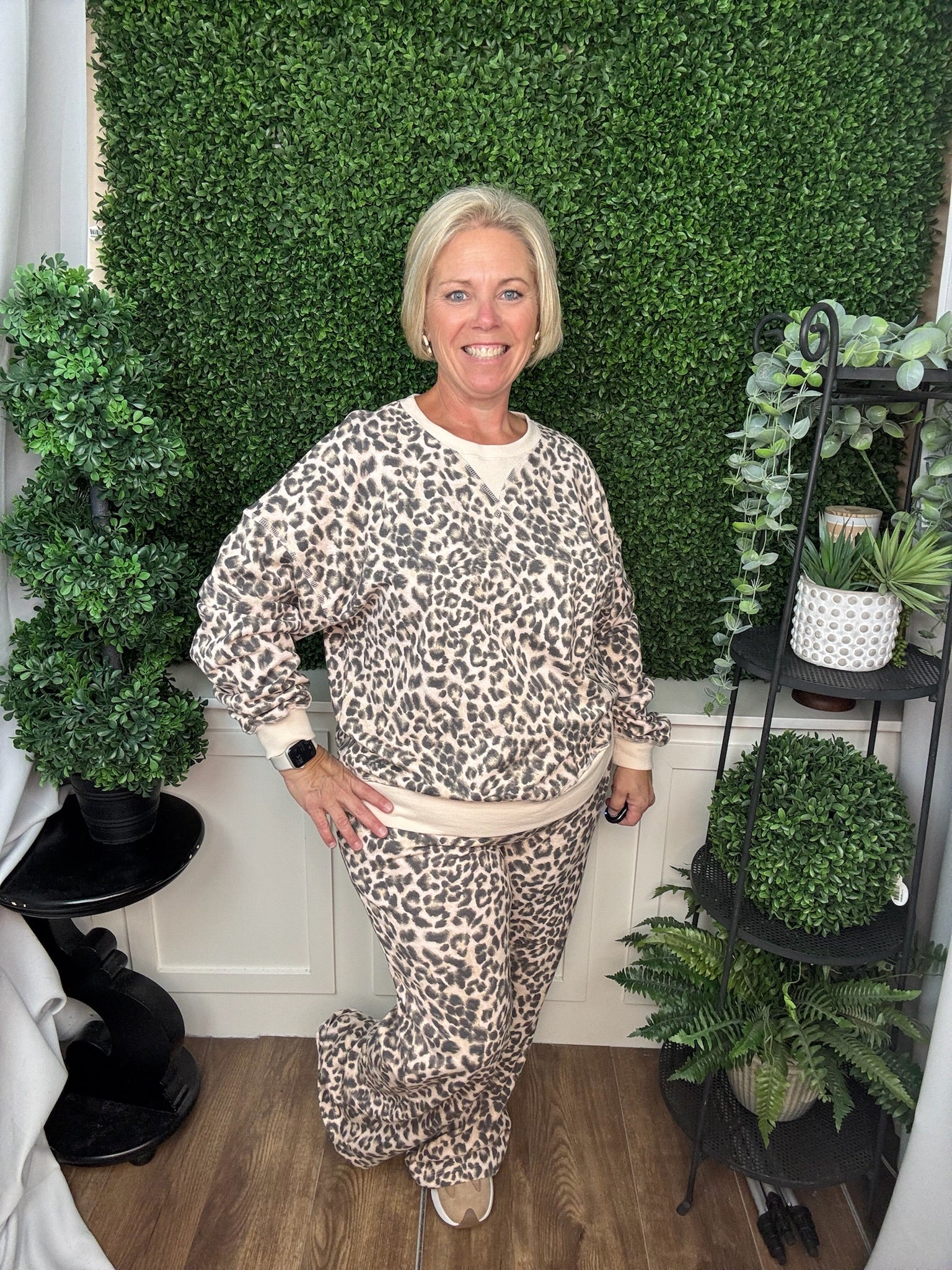 LEOPARD PRINT PULLOVER AND PANTS SET - CREAM