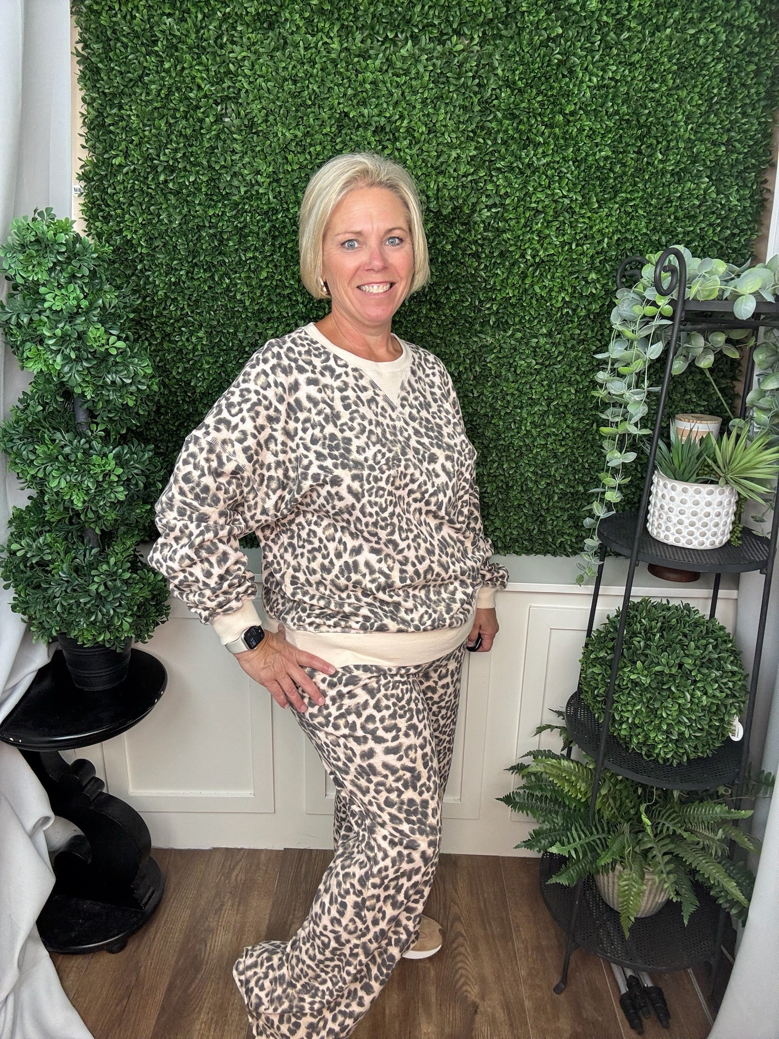 LEOPARD PRINT PULLOVER AND PANTS SET - CREAM