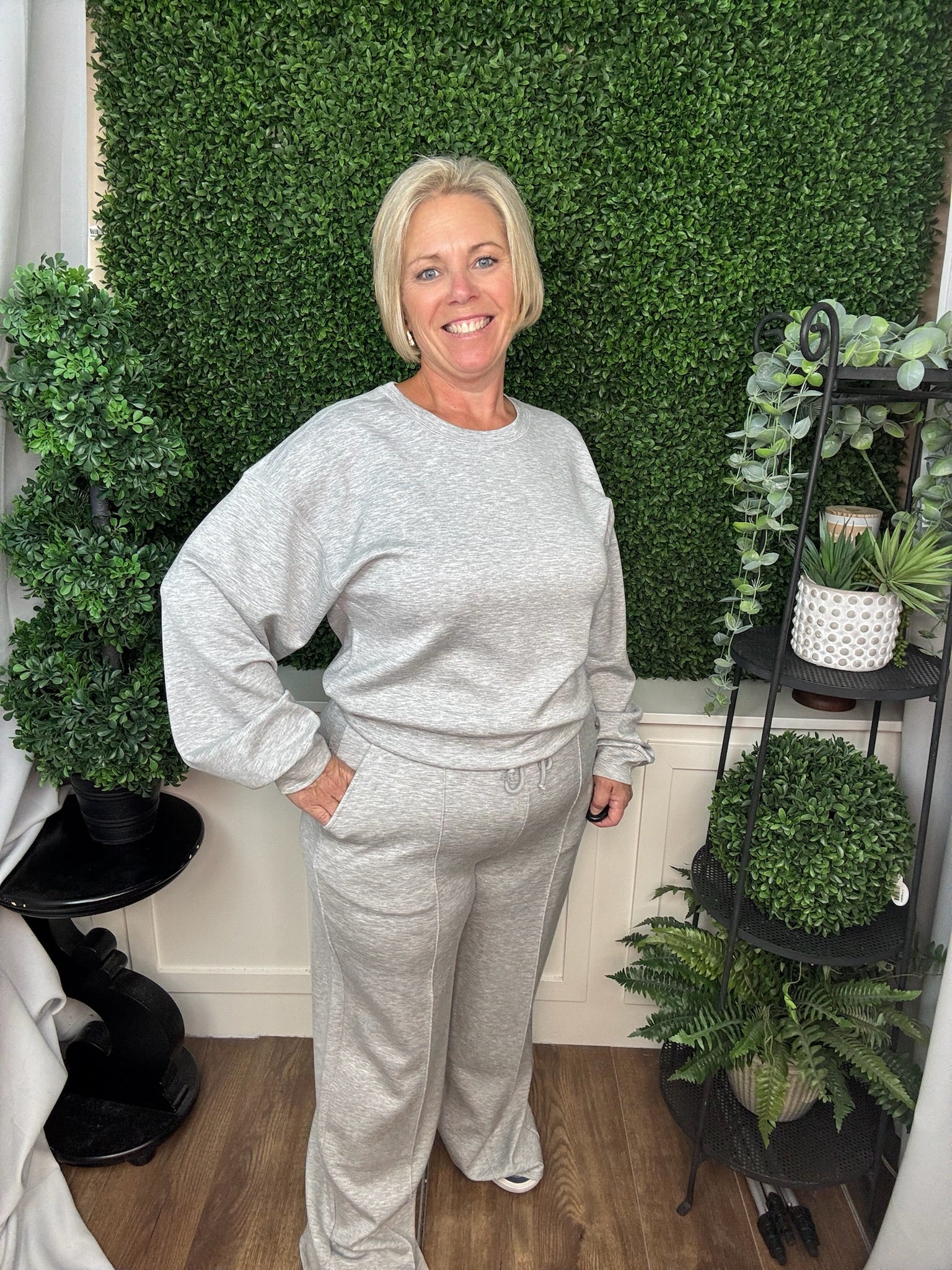 CLASSIC CREW NECK LONG SLEEVE AND PANTS SET- COCOA/HEATHER GREY