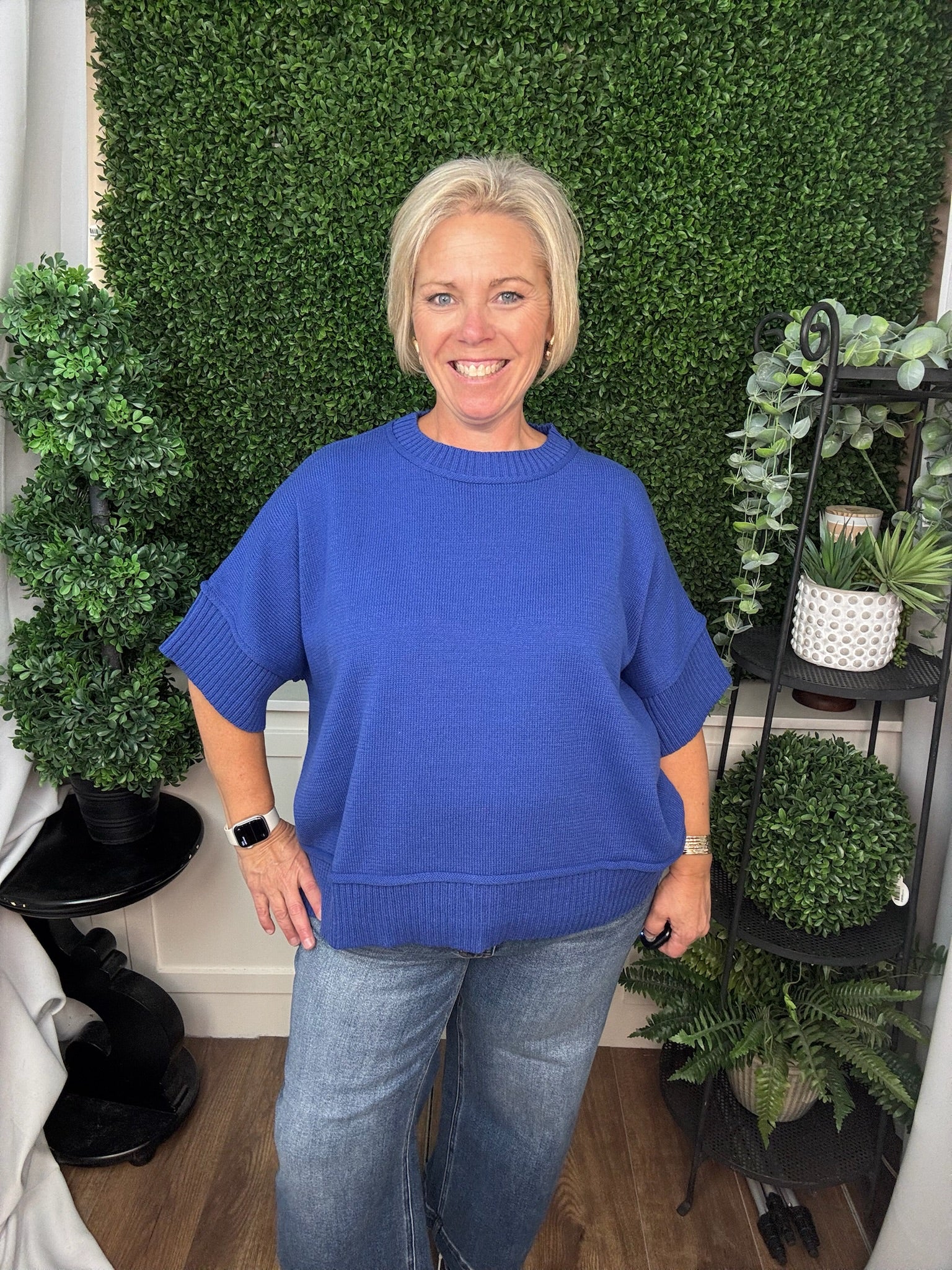 GAME DAY - DROP HALF SLEEVE CREW NECK GAME DAY SWEATER TOP - PURPLE/ ROYAL BLUE/ RED