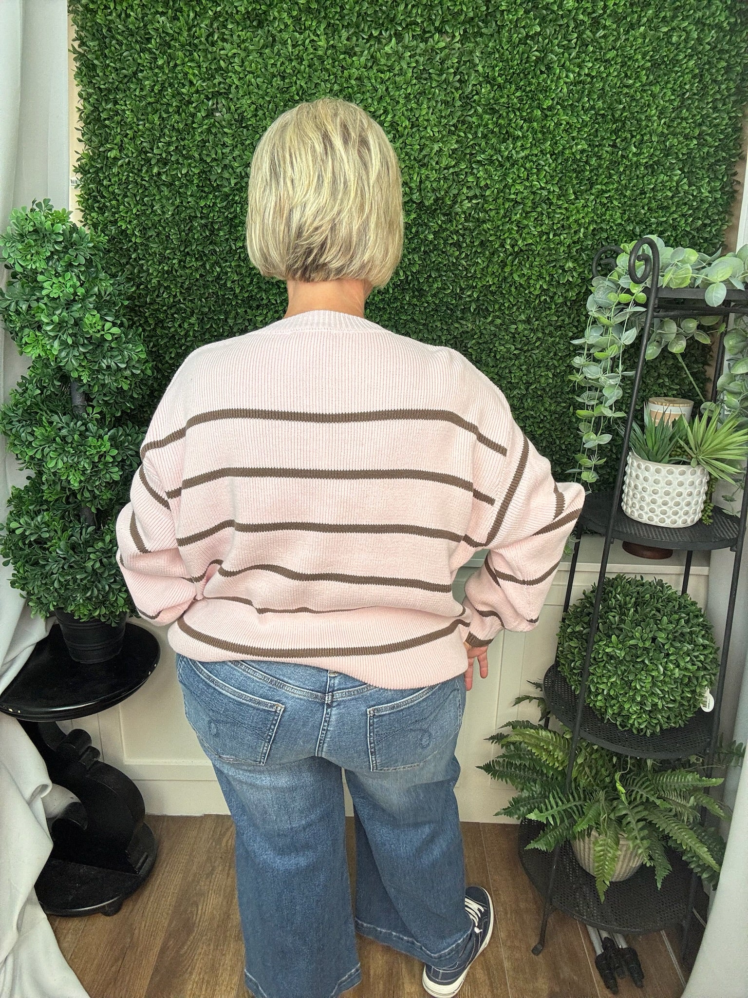 LONG SLEEVE STRIPED SWEATER TOP - PINK