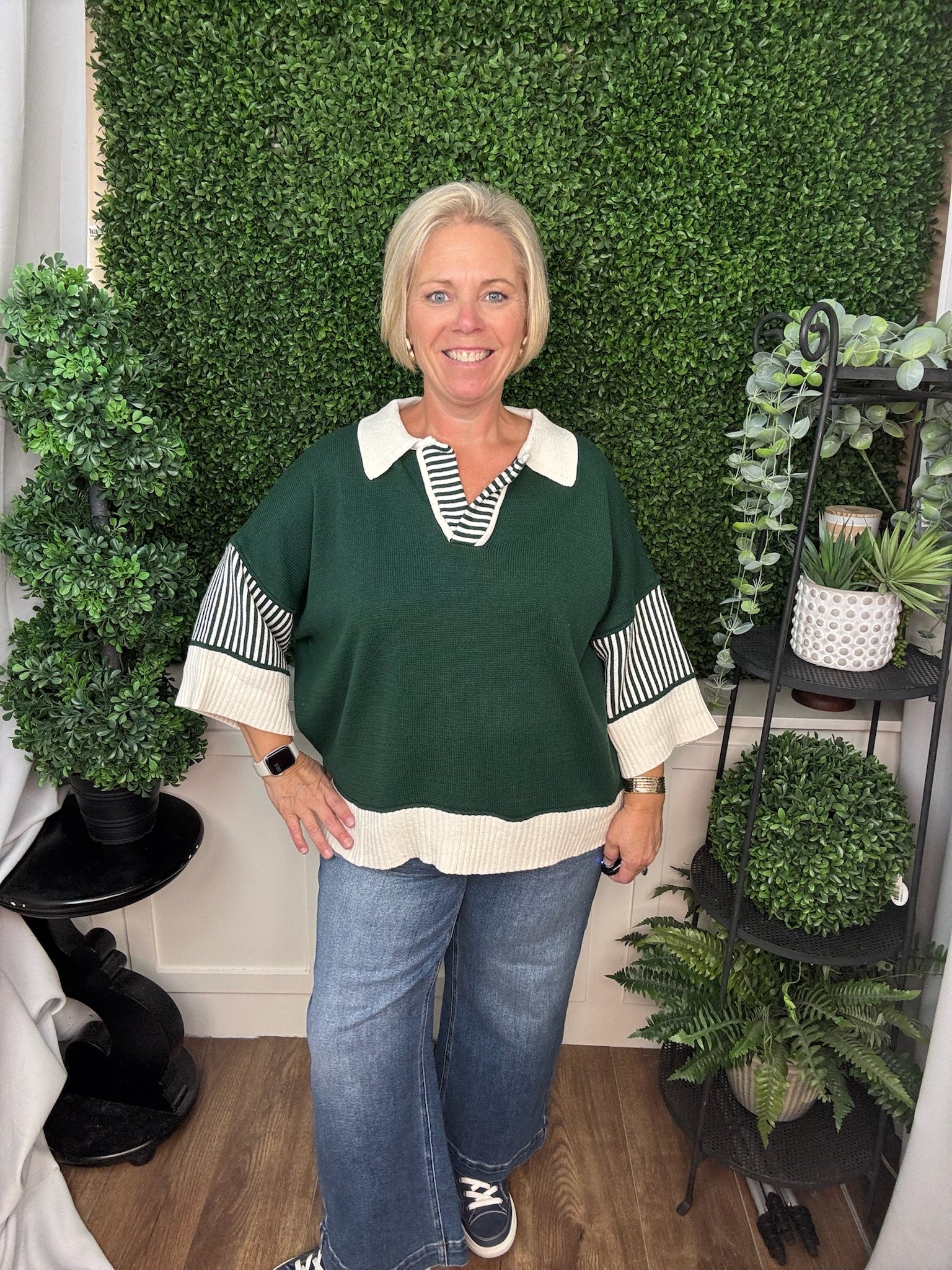HALF SLEEVE SWEATER TOP - GREEN