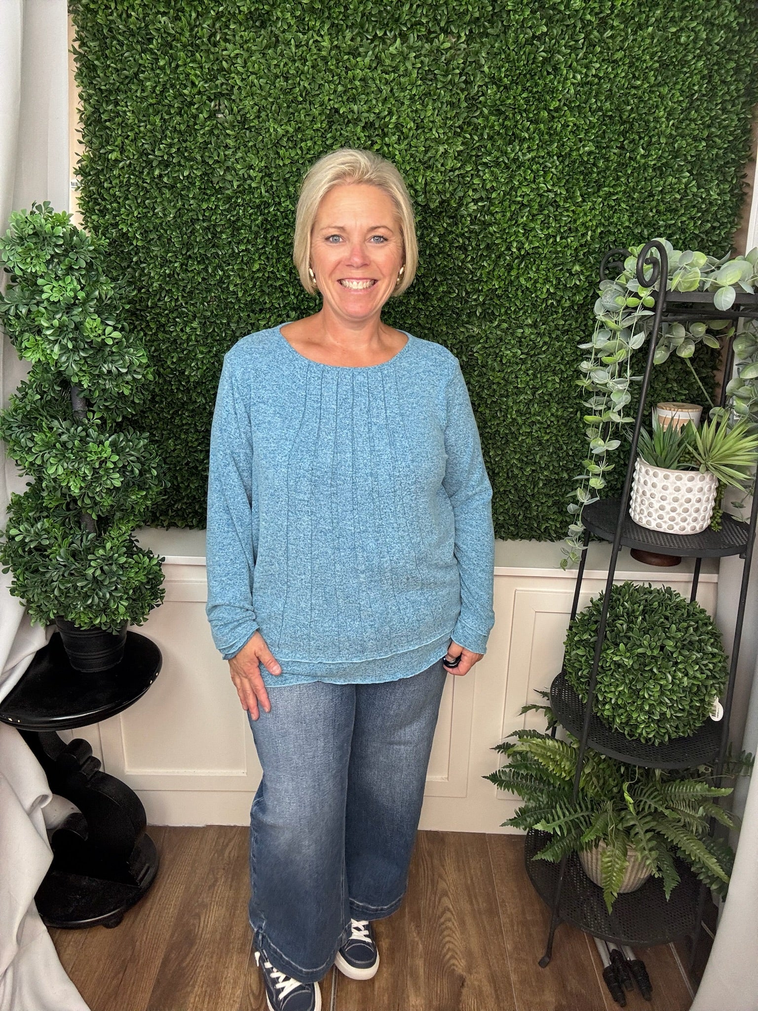 MERROW EDGE TRIM KNIT TOP - TEAL