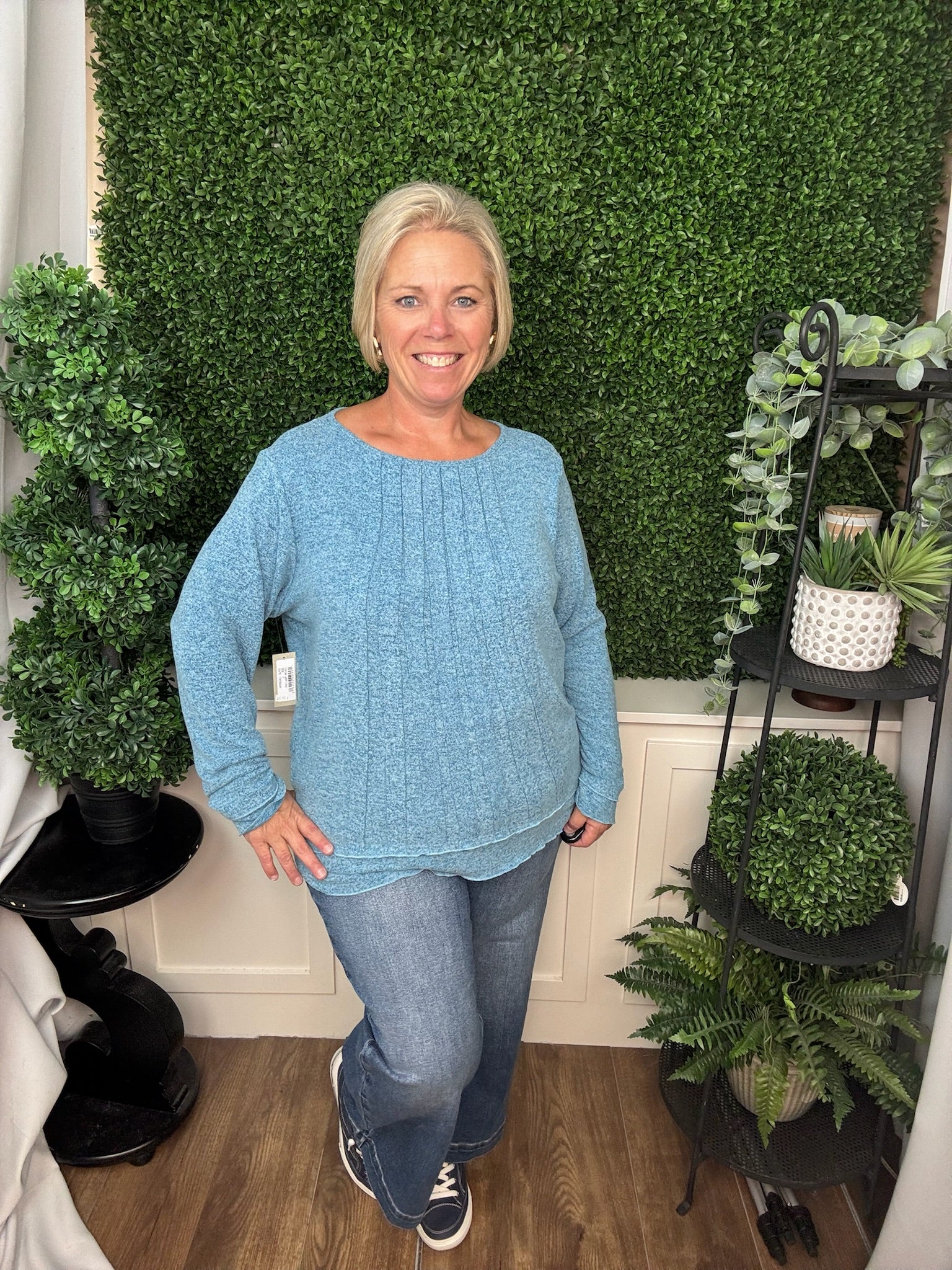 MERROW EDGE TRIM KNIT TOP - TEAL