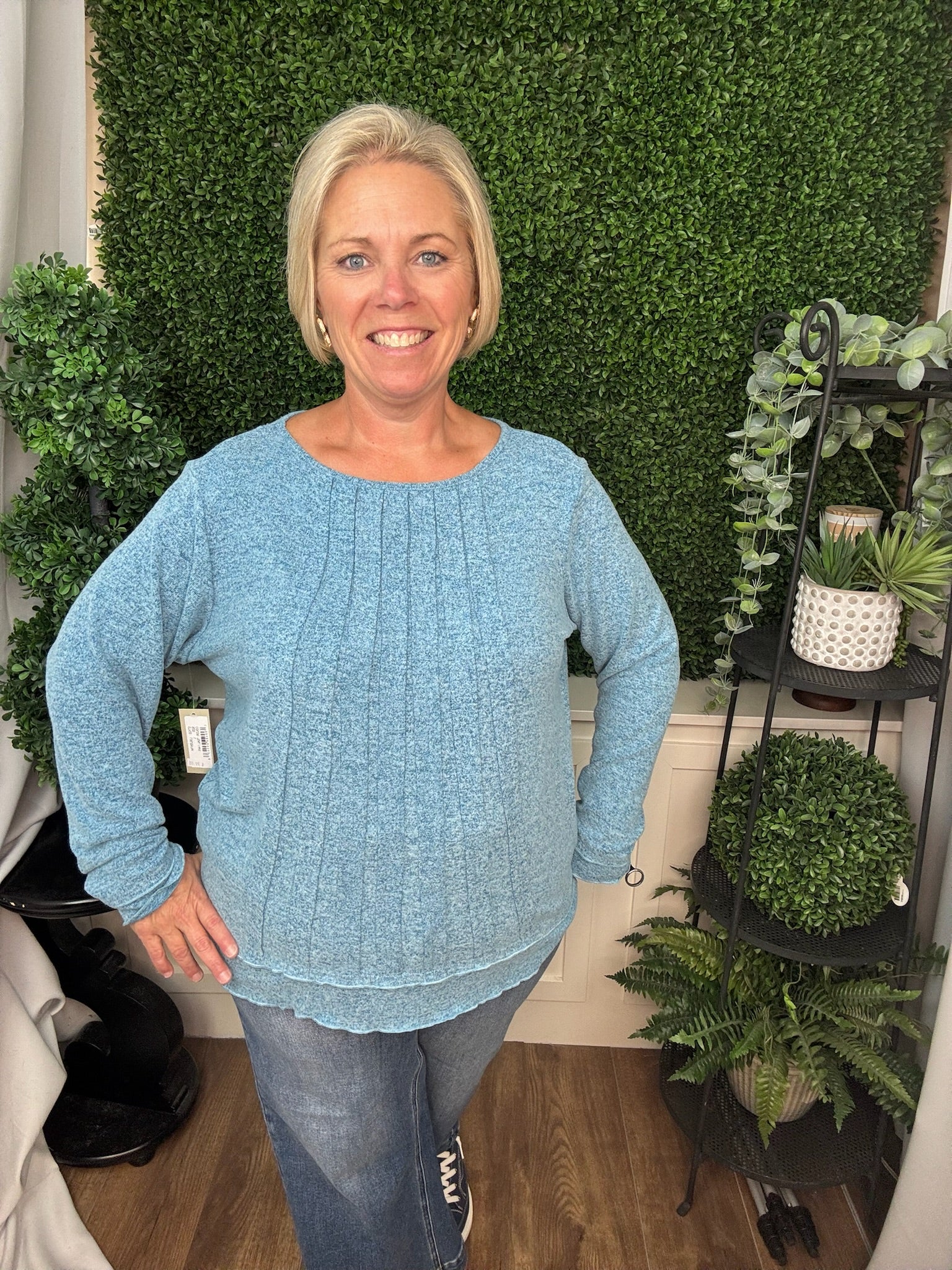 MERROW EDGE TRIM KNIT TOP - TEAL