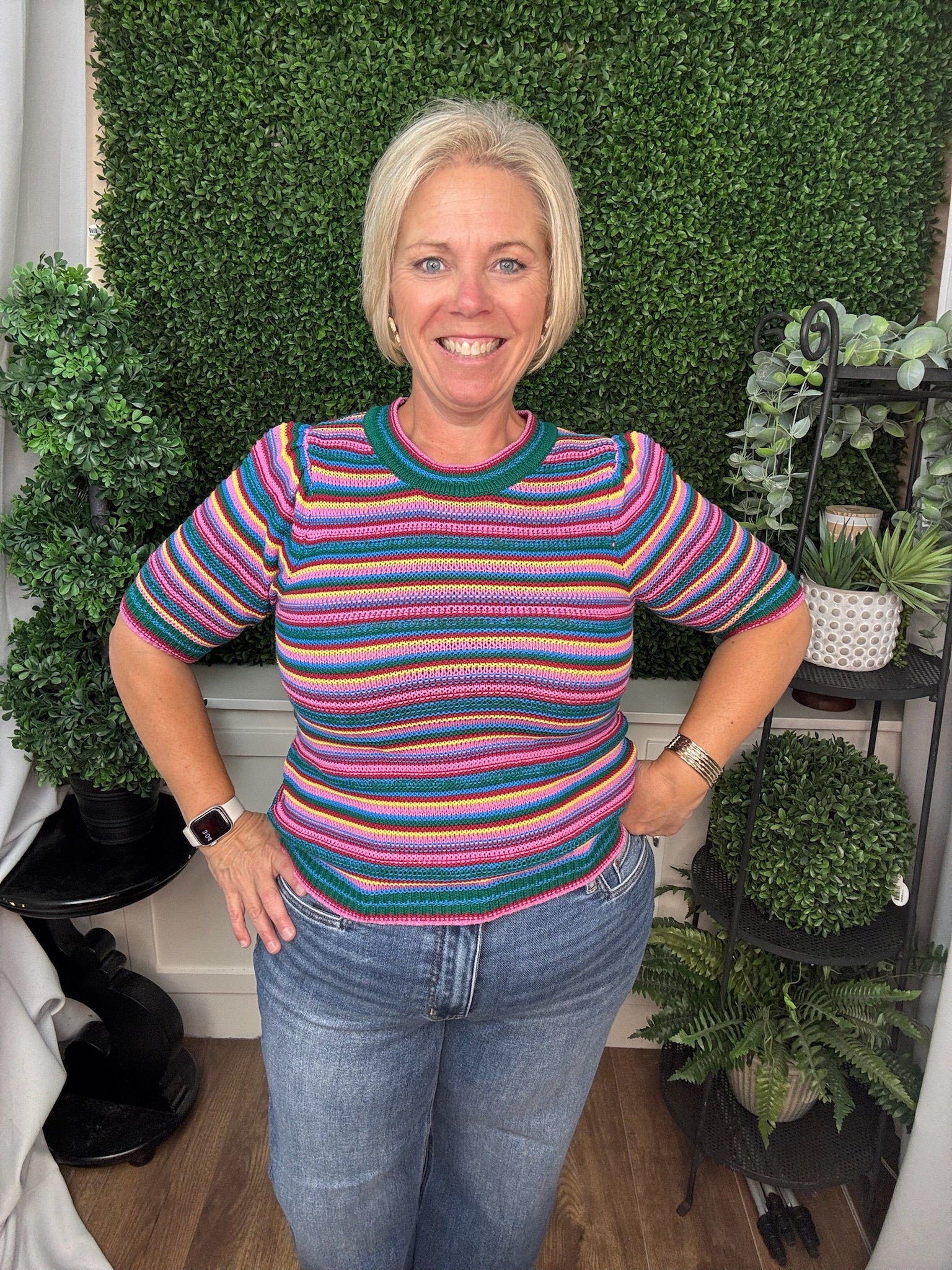 MULTICOLOR STRIPED KNIT SWEATER - LILAC GREEN