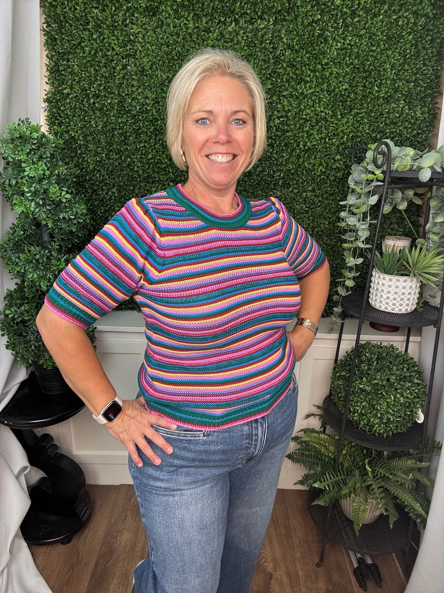 MULTICOLOR STRIPED KNIT SWEATER - LILAC GREEN