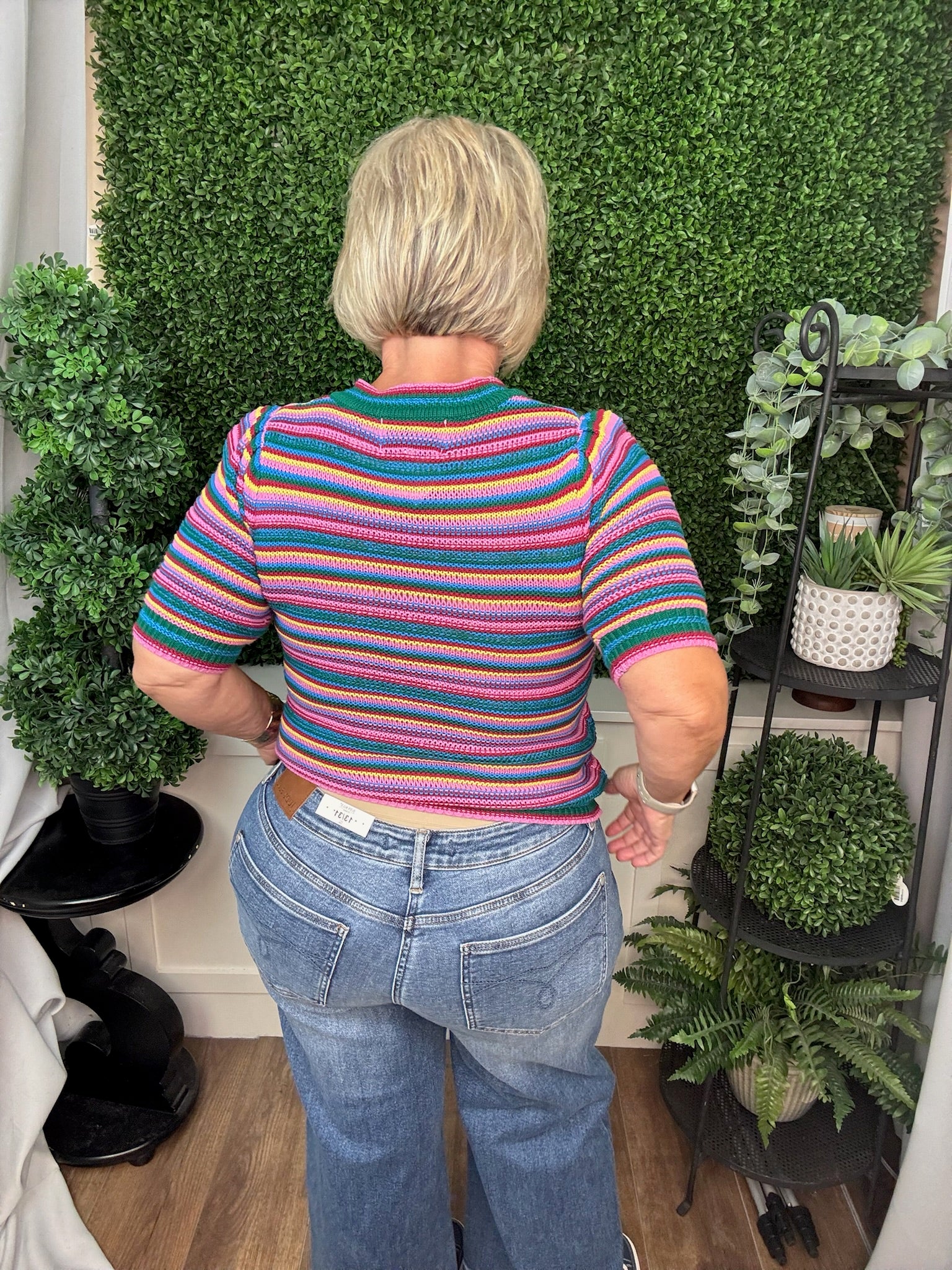 MULTICOLOR STRIPED KNIT SWEATER - LILAC GREEN