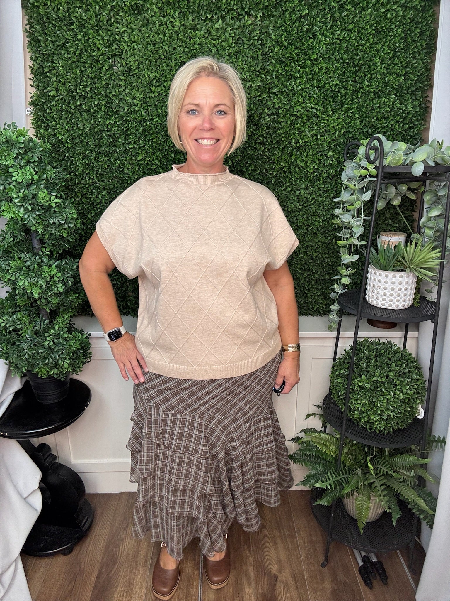 DROP SHOULDER MOCK NECK SWEATER VEST - TAUPE