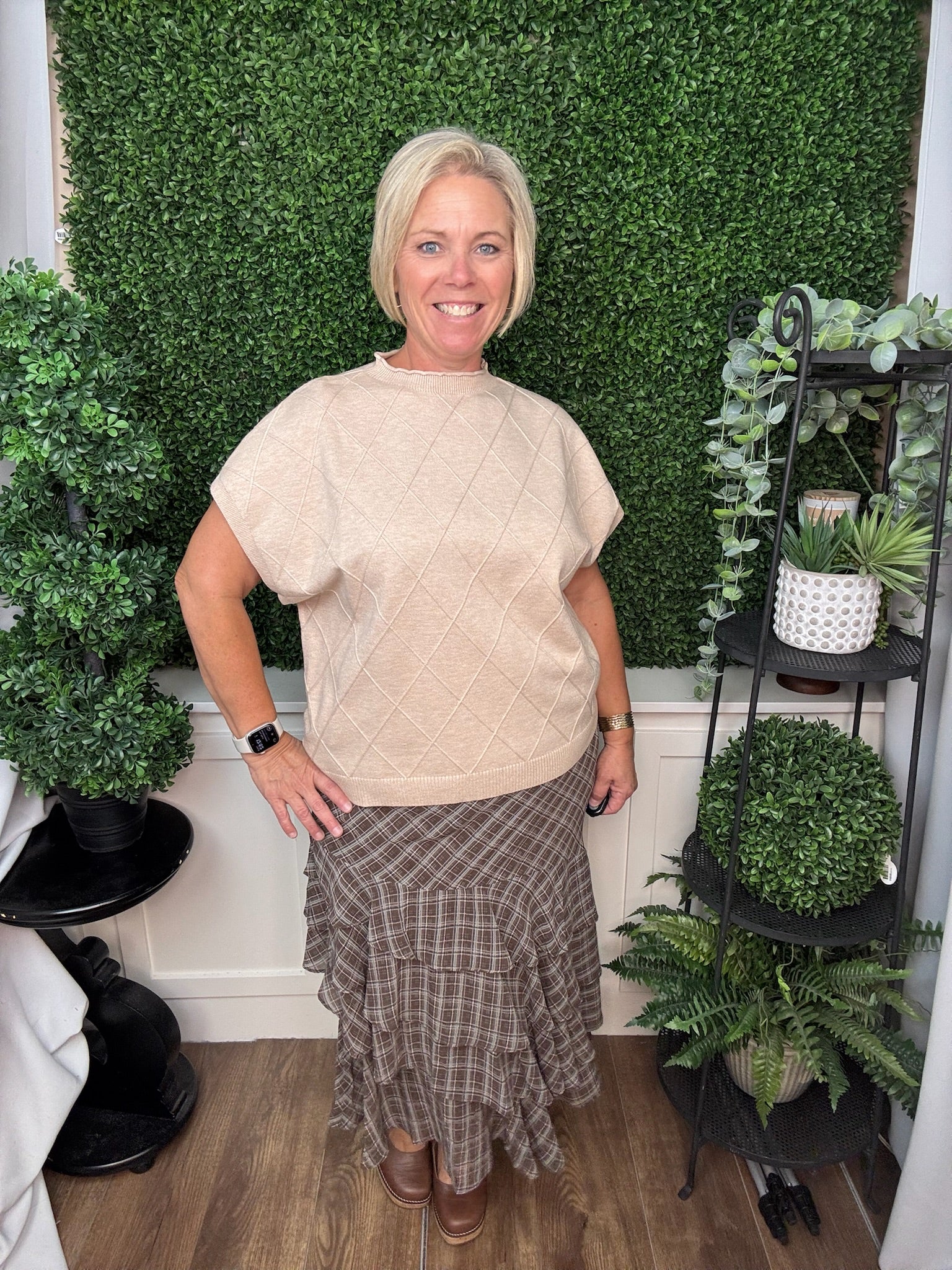 DROP SHOULDER MOCK NECK SWEATER VEST - TAUPE