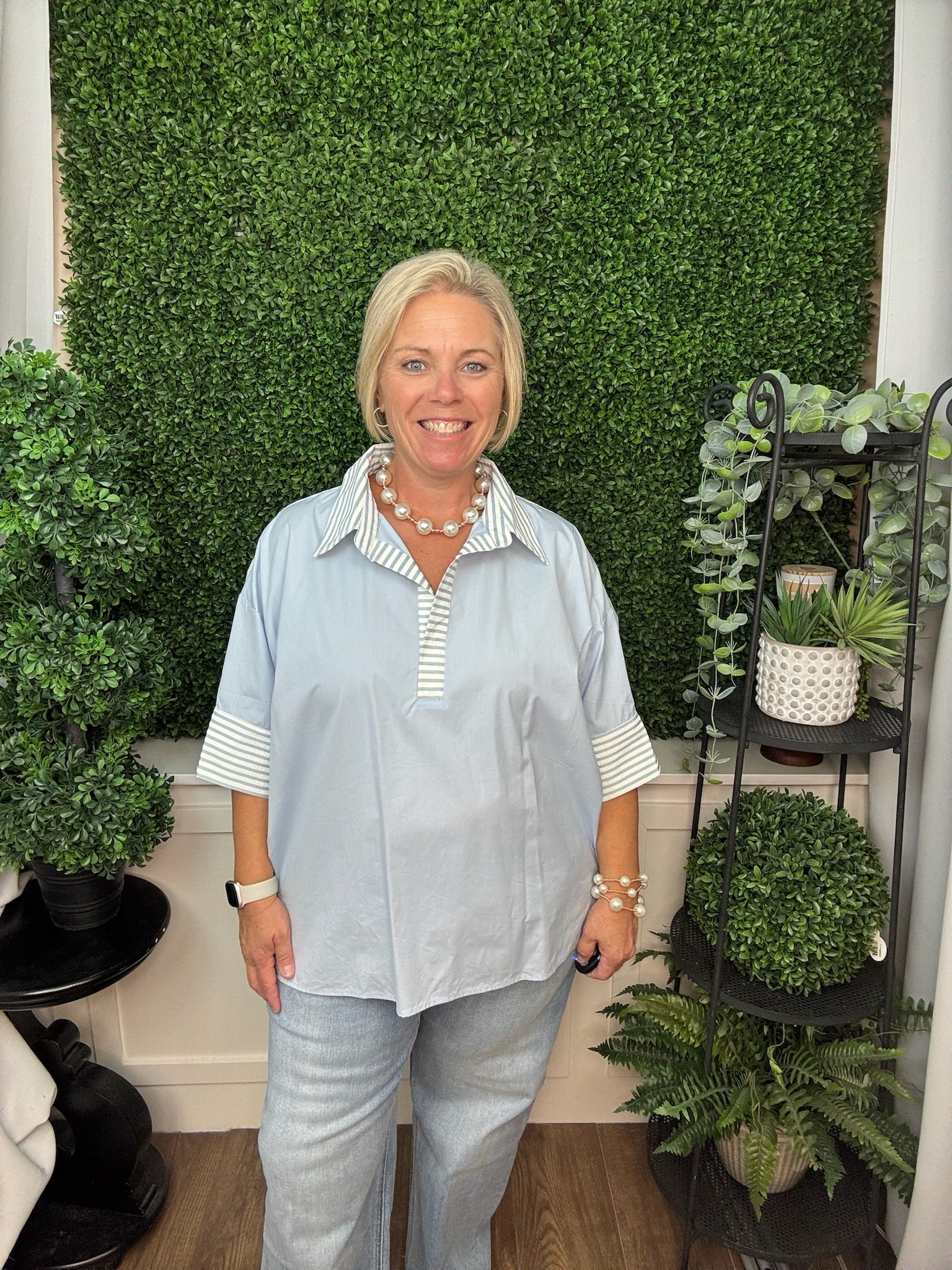 SHORT SLEEVE OVERSIZED TOP - LIGHT BLUE