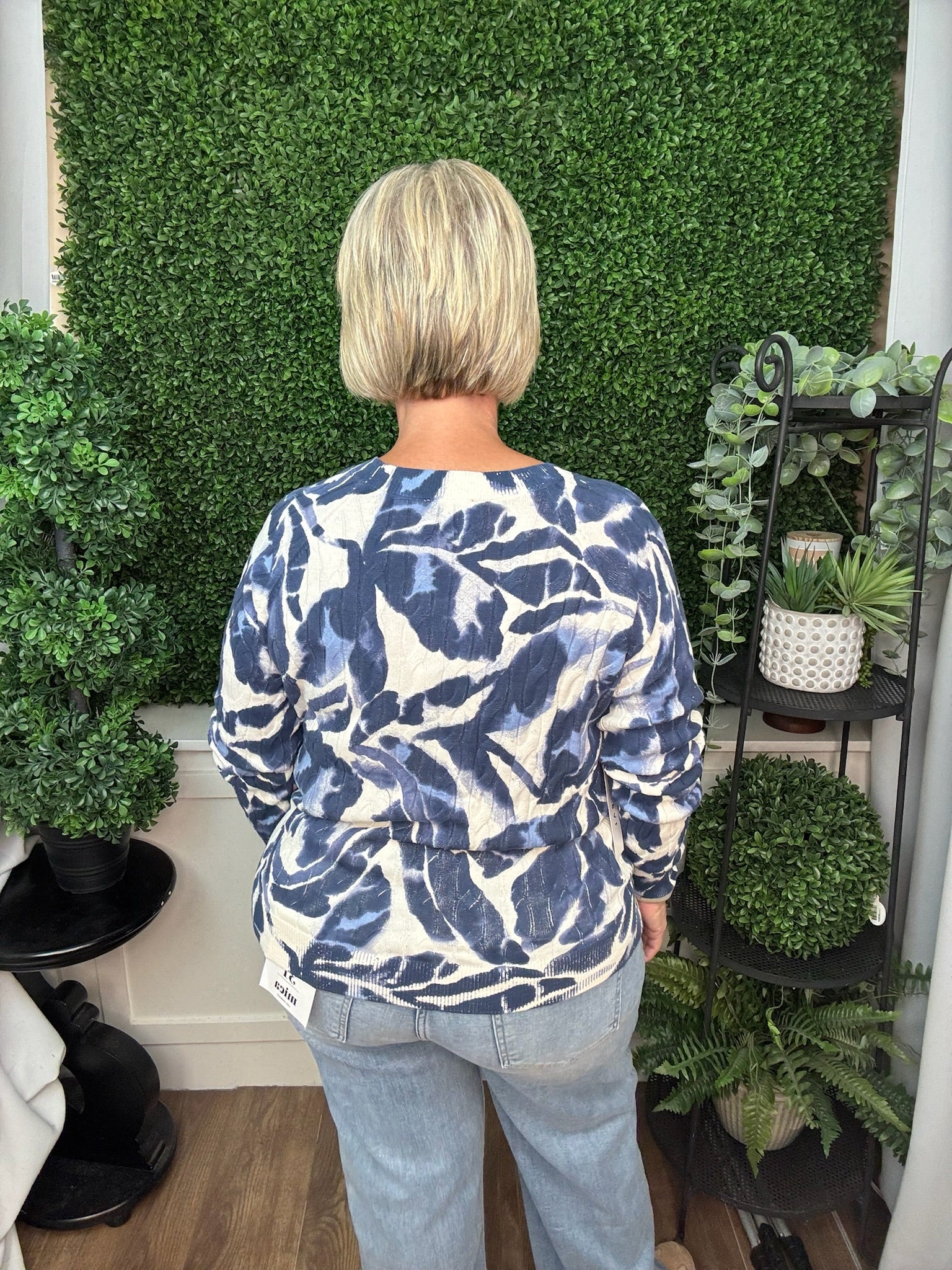 Printed Cable Cotton Crew Neck Sweater - Blue Fog