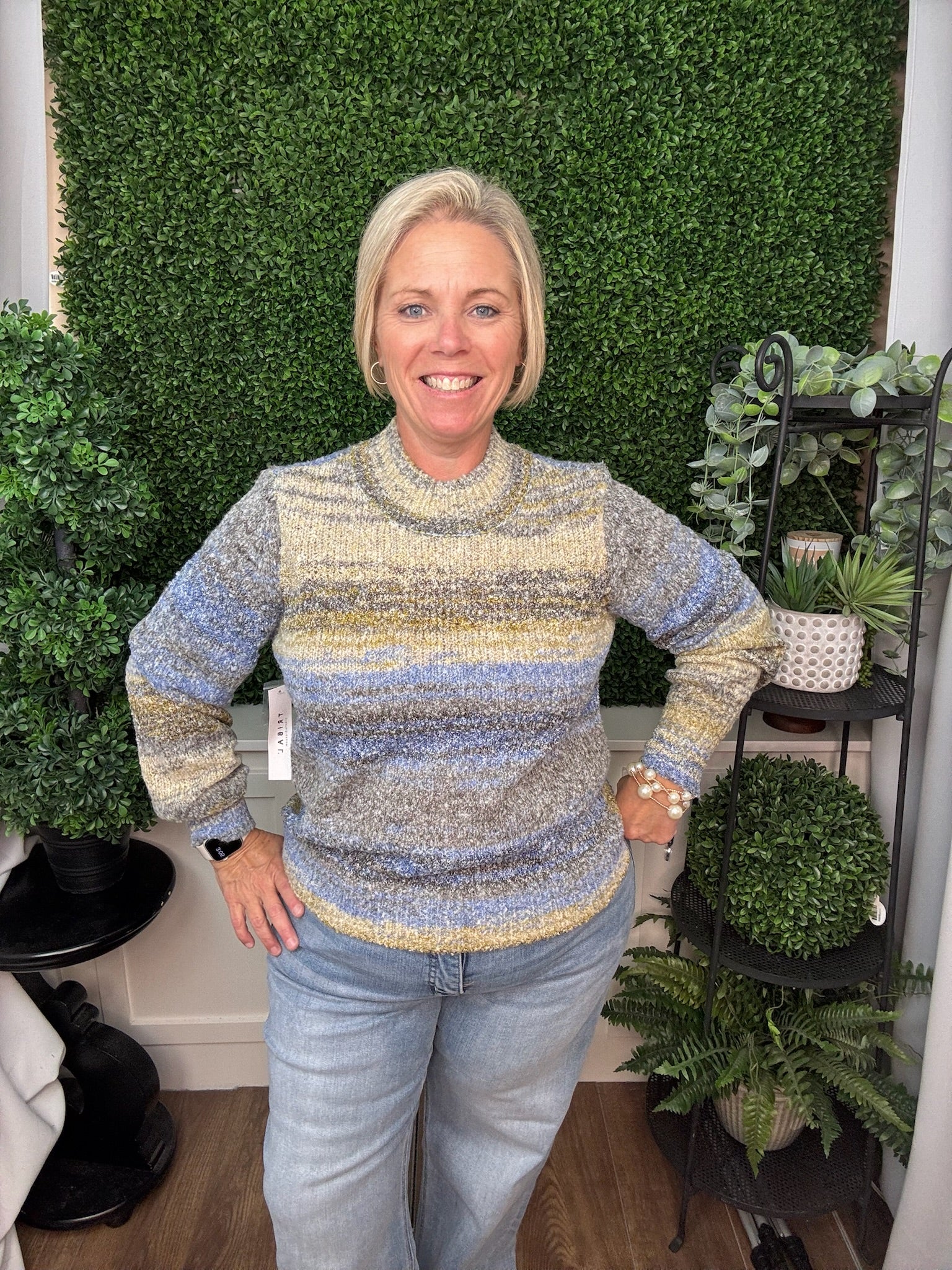 Long Sleeve Mock Neck Sweater - Cobalt