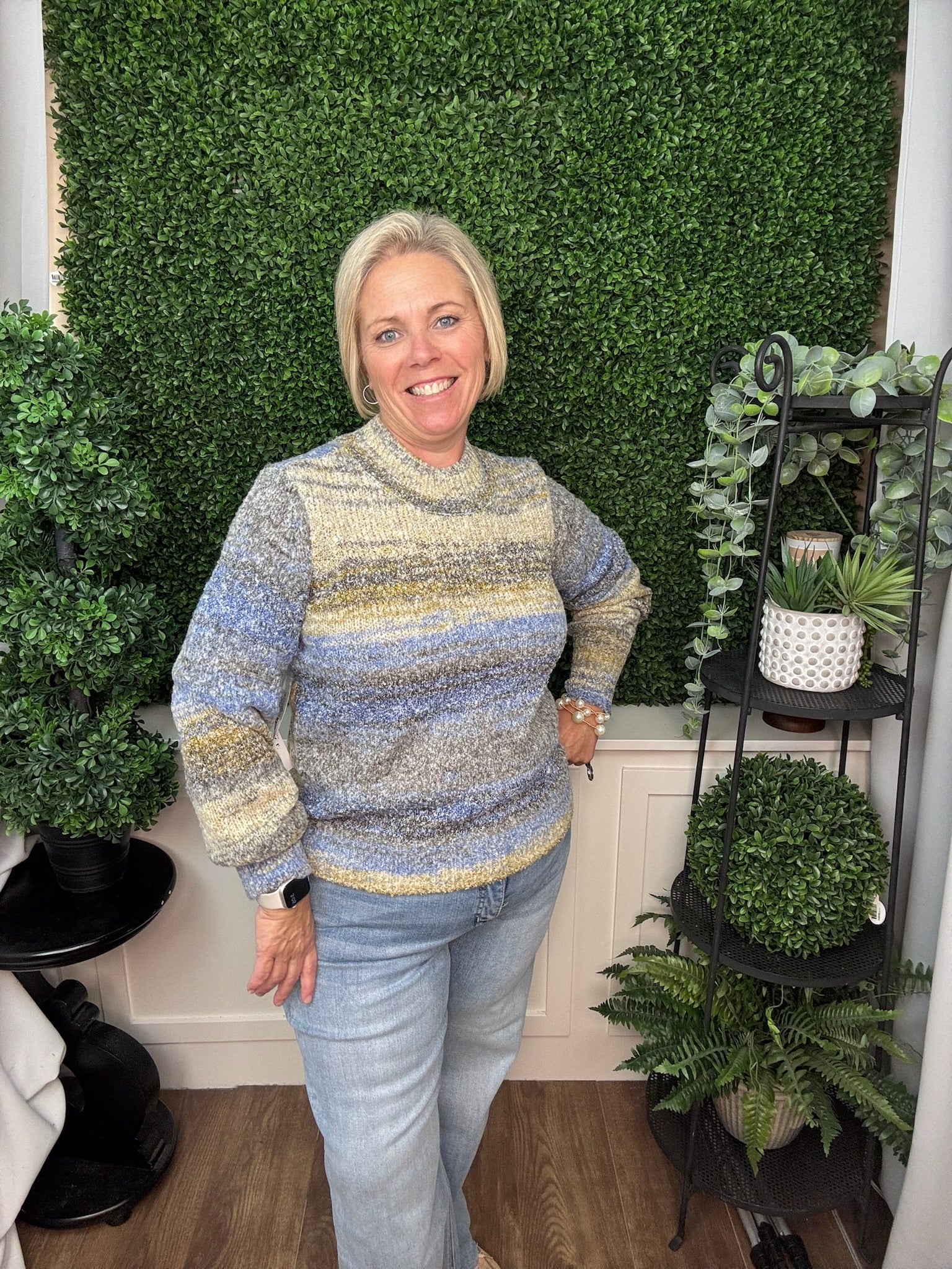Long Sleeve Mock Neck Sweater - Cobalt