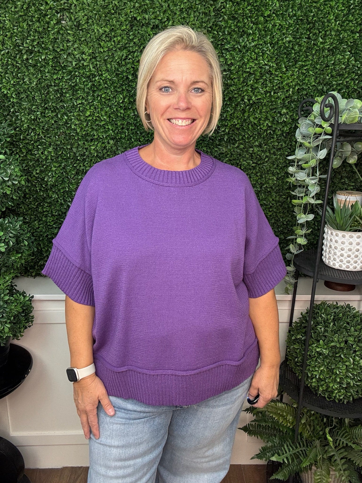 GAME DAY - DROP HALF SLEEVE CREW NECK GAME DAY SWEATER TOP - PURPLE/ ROYAL BLUE/ RED