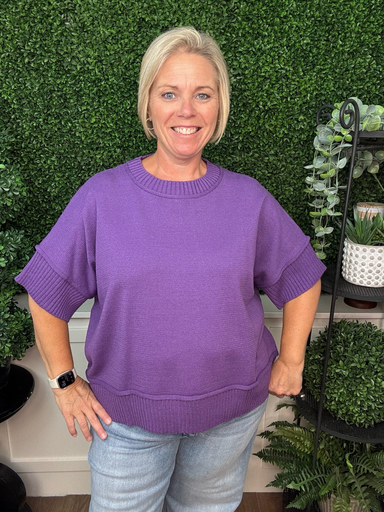 GAME DAY - DROP HALF SLEEVE CREW NECK GAME DAY SWEATER TOP - PURPLE/ ROYAL BLUE/ RED