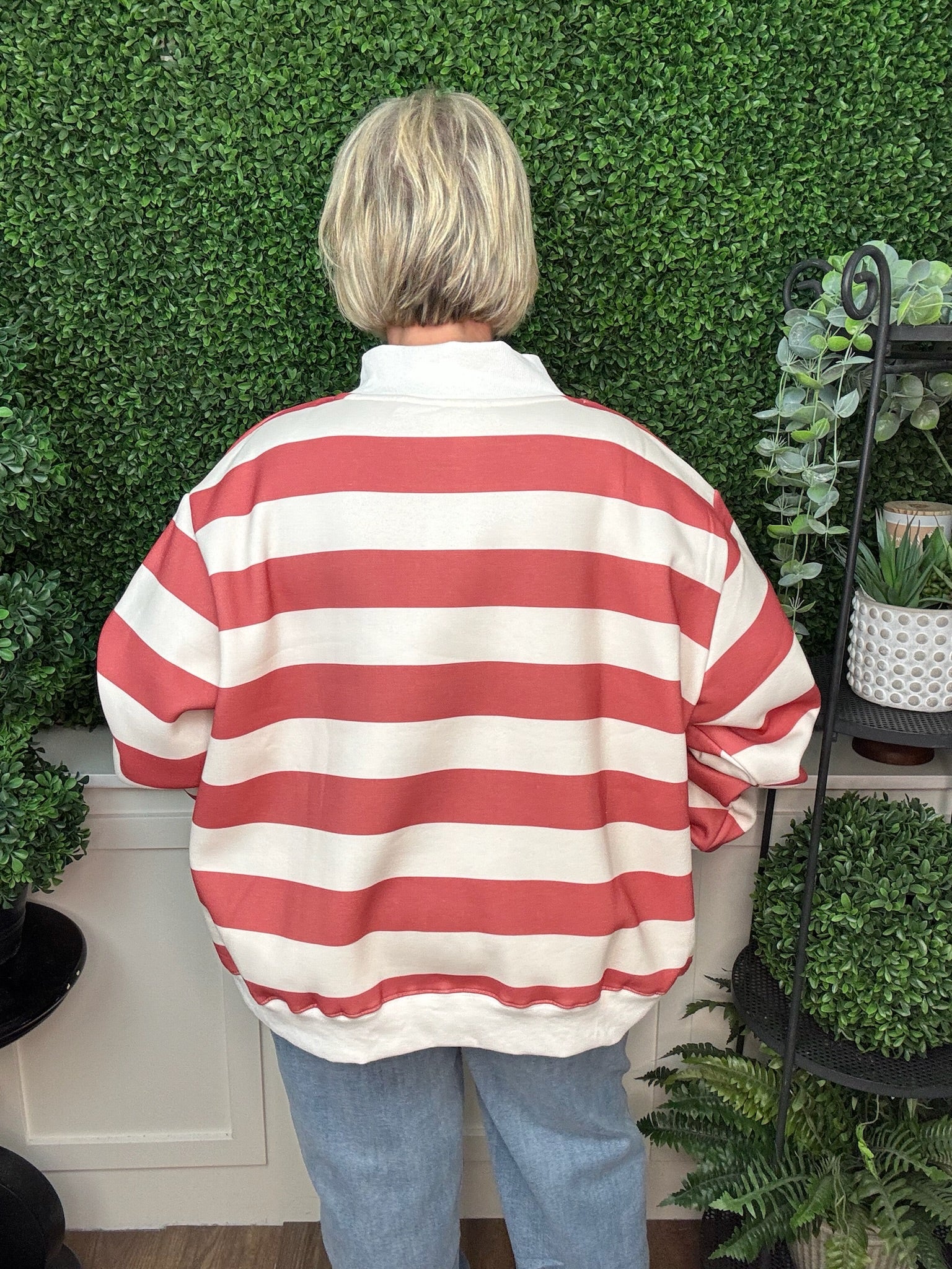 EMBROIDERED MERRY MOCK NECK SWEATSHIRT - RED/WHITE