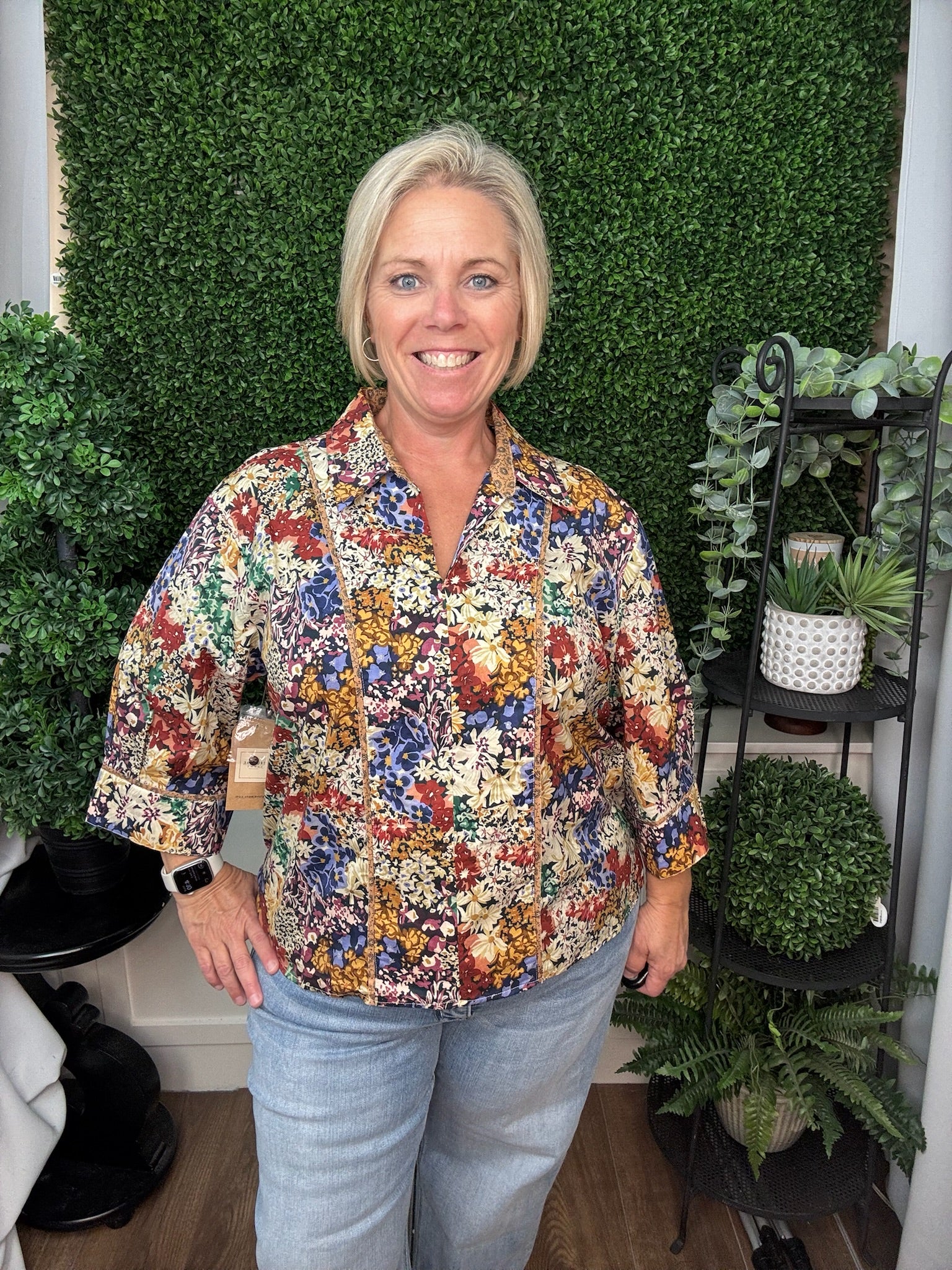 SPLIT NECK POPOVER WITH COLLAR - MULTI